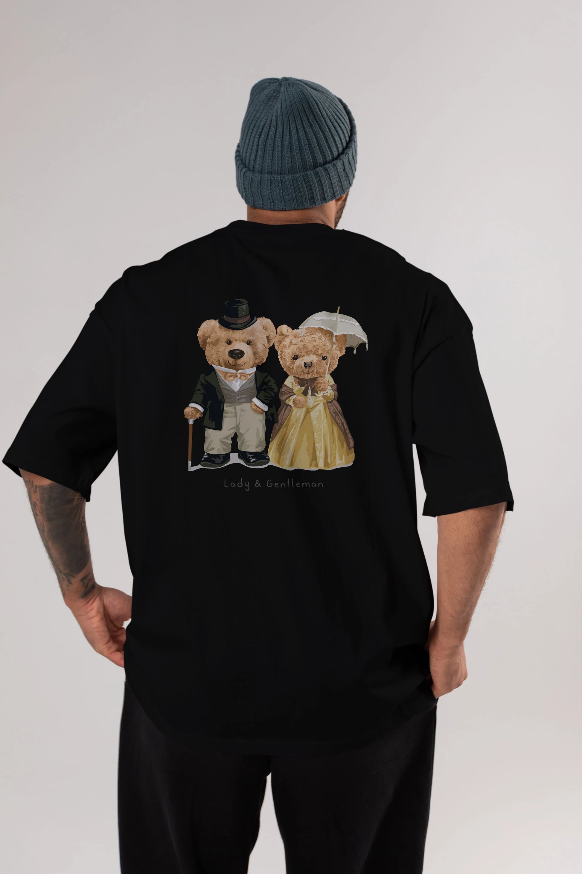 Teddy Bear Couple Arka Baskılı Oversize t-shirt Erkek Kadın Unisex %100 Pamuk