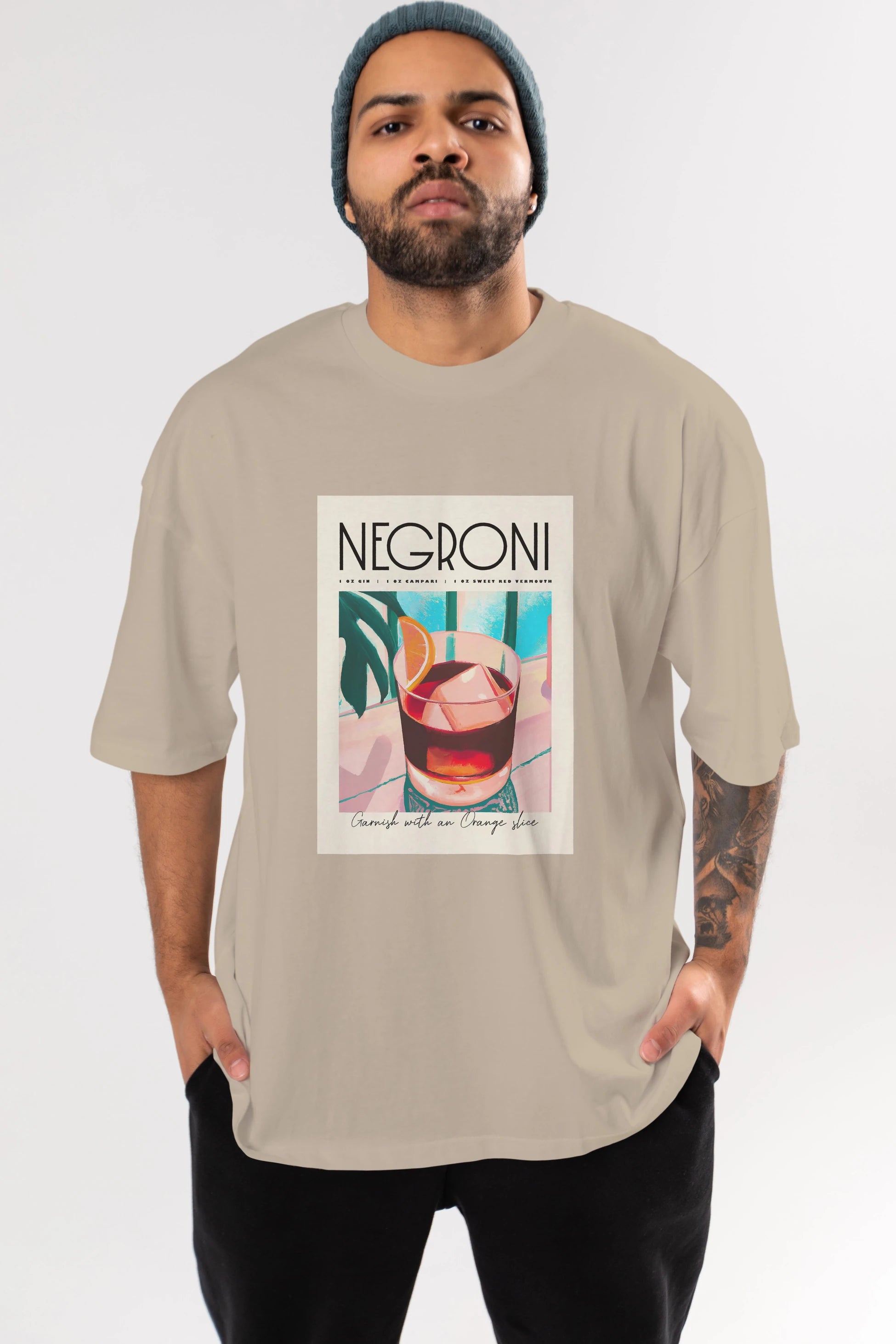 Negroni 4 Ön Baskılı Oversize t-shirt Erkek Kadın Unisex %100 Pamuk Bisiklet Yaka tişort