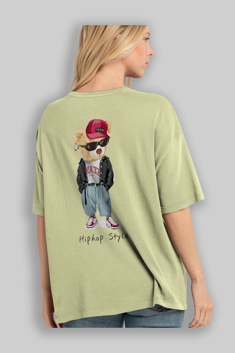 Teddy Bear Hiphop Style Arka Baskılı Oversize t-shirt Erkek Kadın Unisex %100 Pamuk