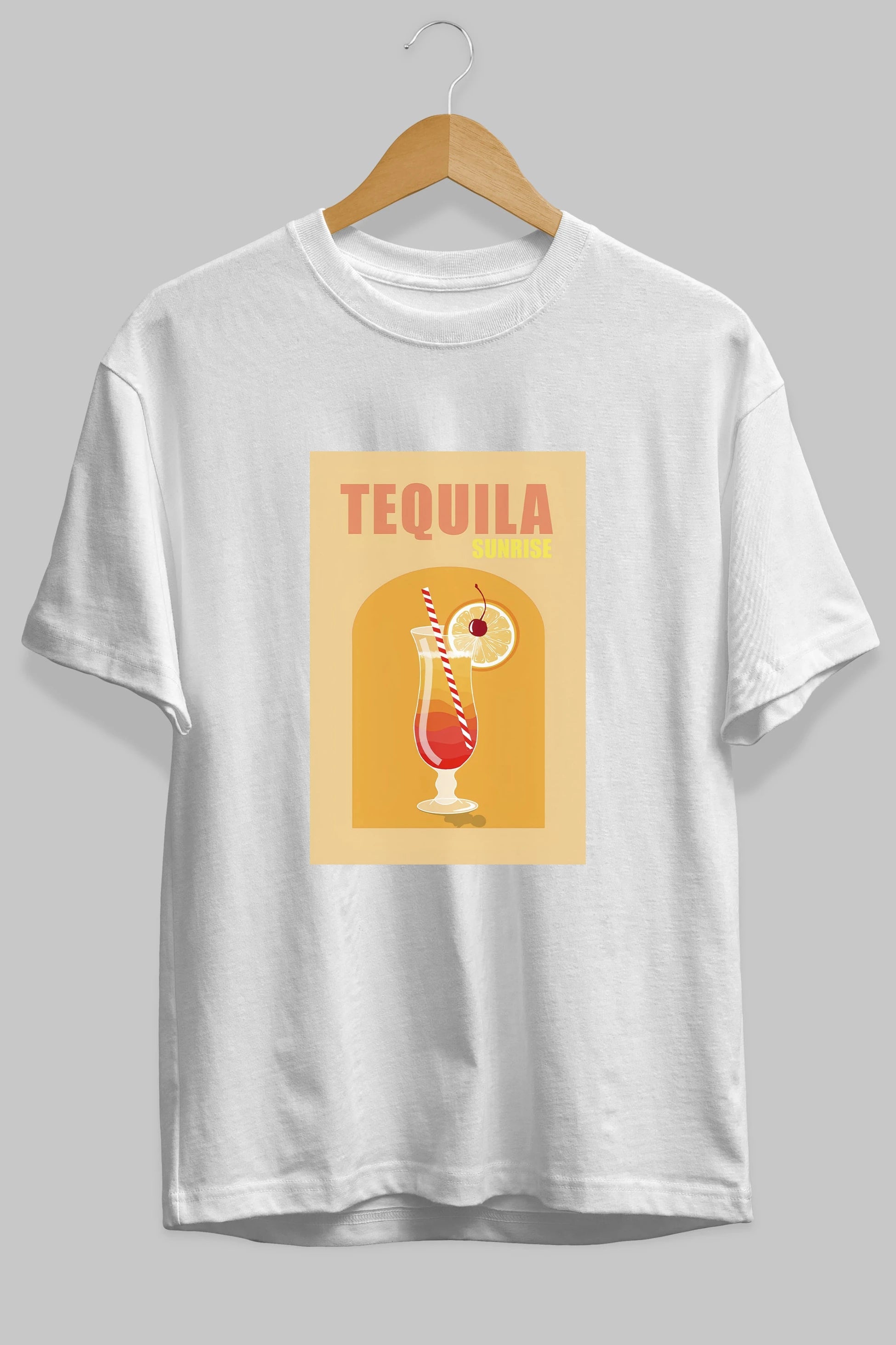 Tequila Sunrise Ön Baskılı Oversize t-shirt Erkek Kadın Unisex %100 Pamuk Bisiklet Yaka tişort