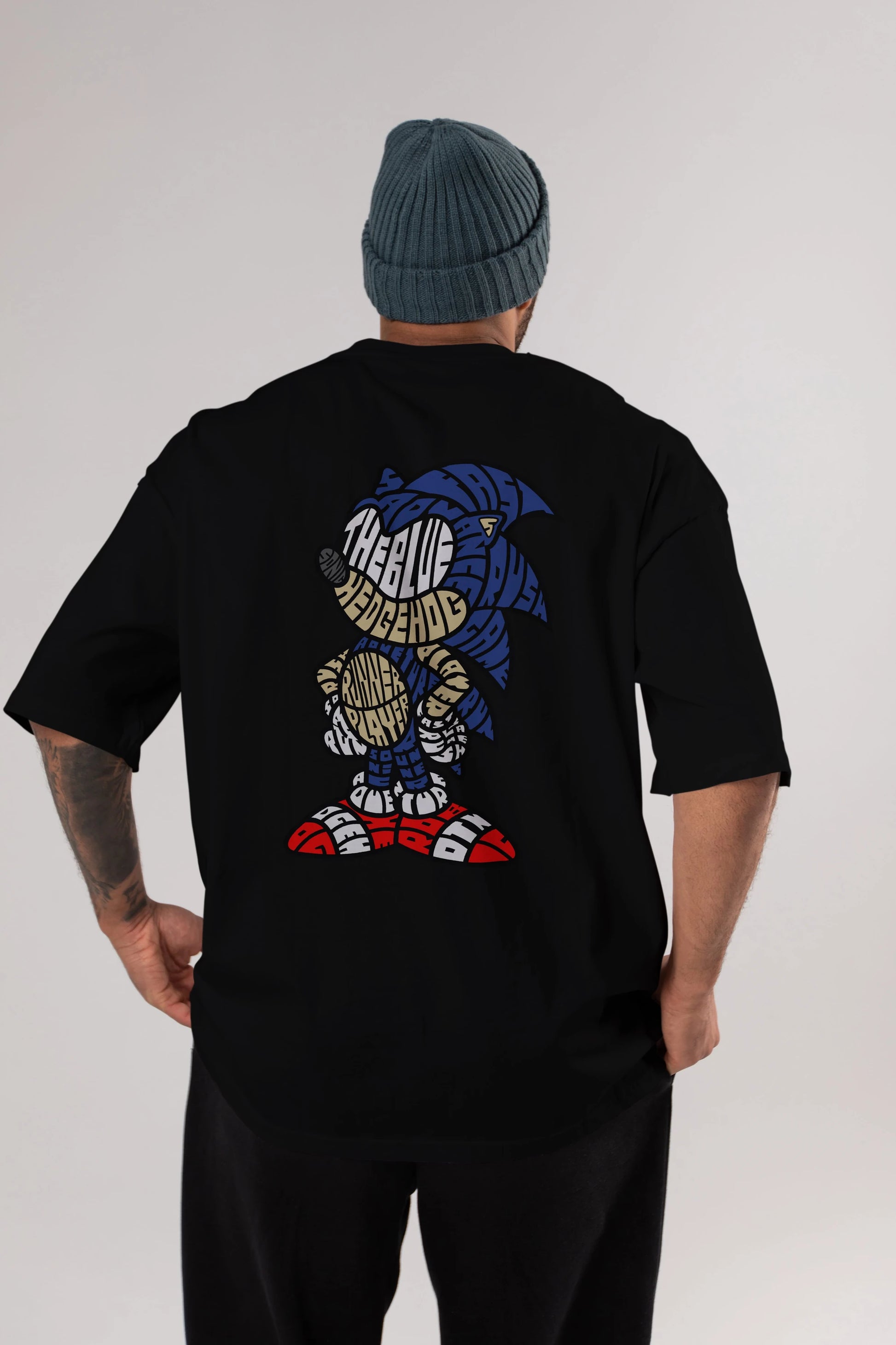 The Blue Hedgehog Arka Baskılı Oversize t-shirt %100 pamuk Erkek Kadın Unisex
