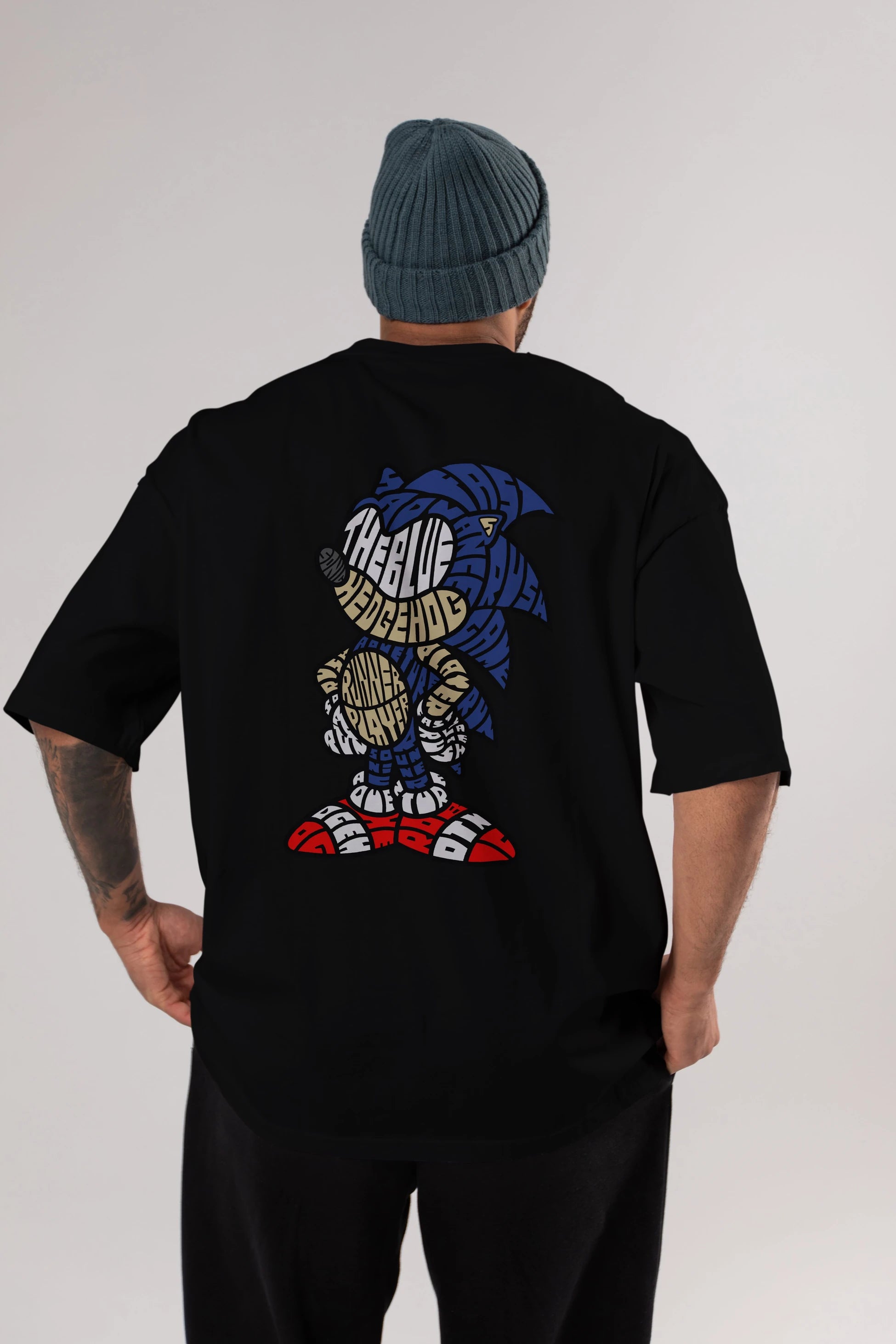 The Blue Hedgehog Arka Baskılı Oversize t-shirt %100 pamuk Erkek Kadın Unisex