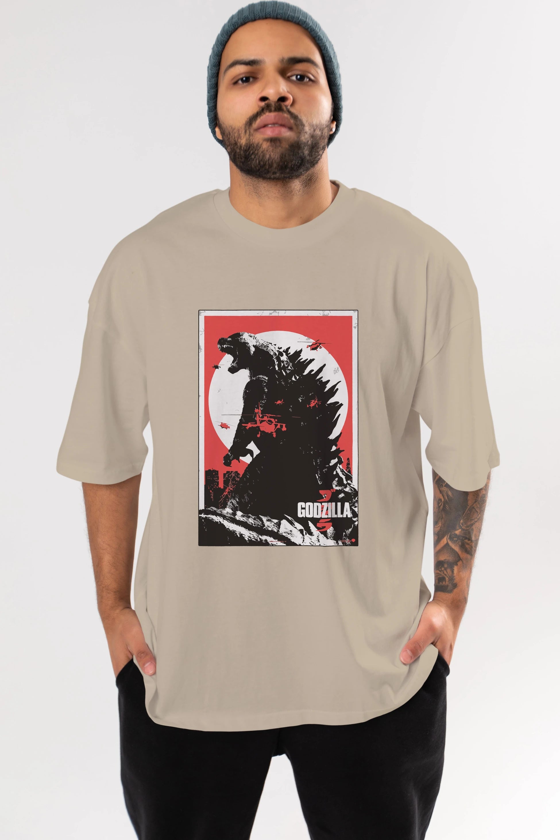 Godzilla (2) Ön Baskılı Oversize t-shirt Erkek Kadın Unisex %100 Pamuk Bisiklet Yaka tişort