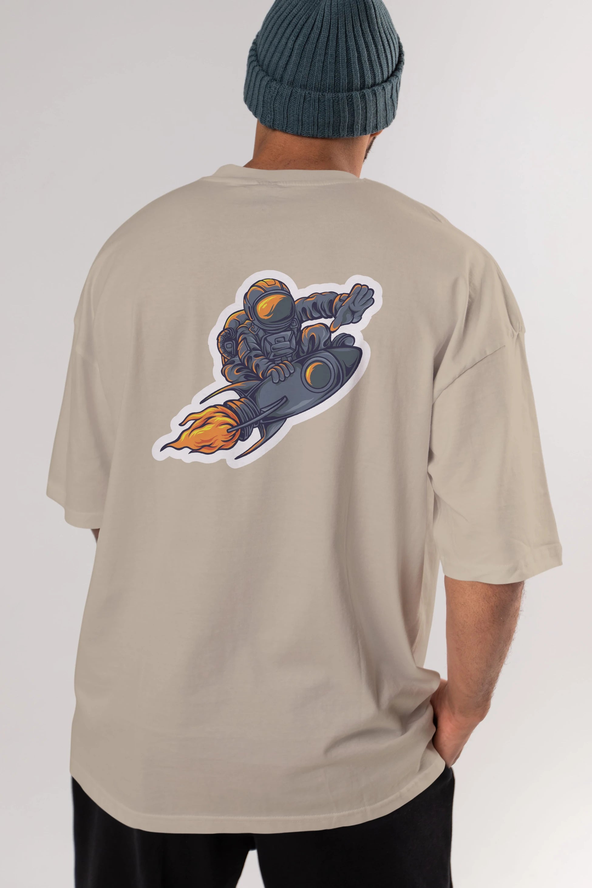 Astrocket Illustration Sticker Arka Baskılı Oversize t-shirt Erkek Kadın Unisex