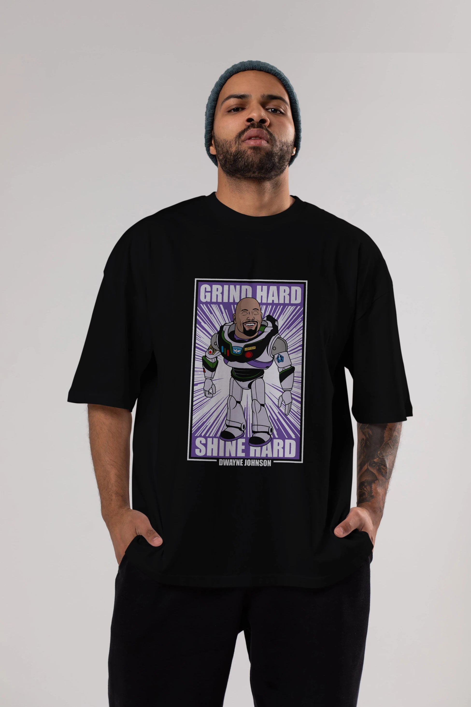 Dwayne Johnson Buzz Lightyear Ön Baskılı Oversize t-shirt Erkek Kadın Unisex %100 Pamuk tişort