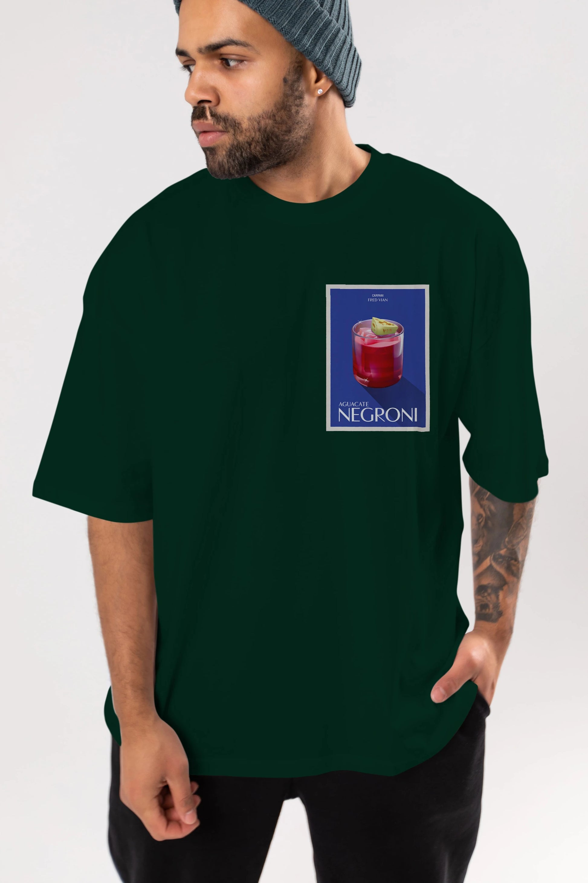 Aguacate Negroni Ön Sol Baskılı Oversize t-shirt Erkek Kadın Unisex %100 Pamuk Bisiklet Yaka tişort