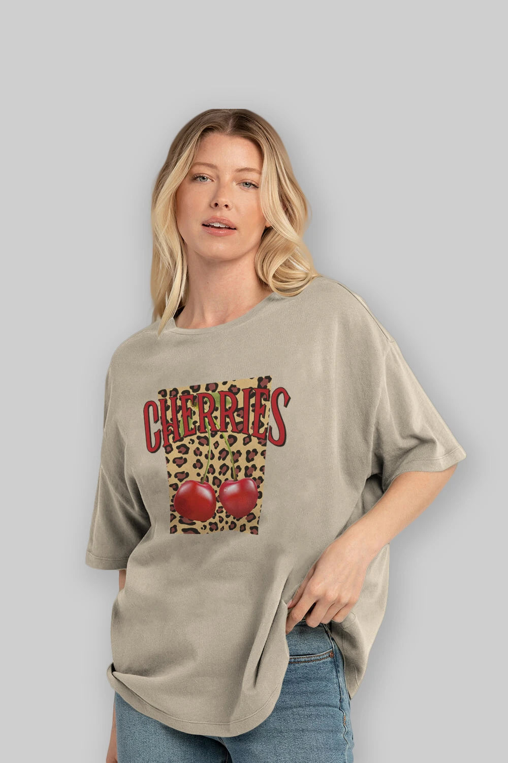 Cherry Cherries 6 Ön Baskılı Oversize t-shirt Erkek Kadın Pamuk Bisiklet Yaka tişort