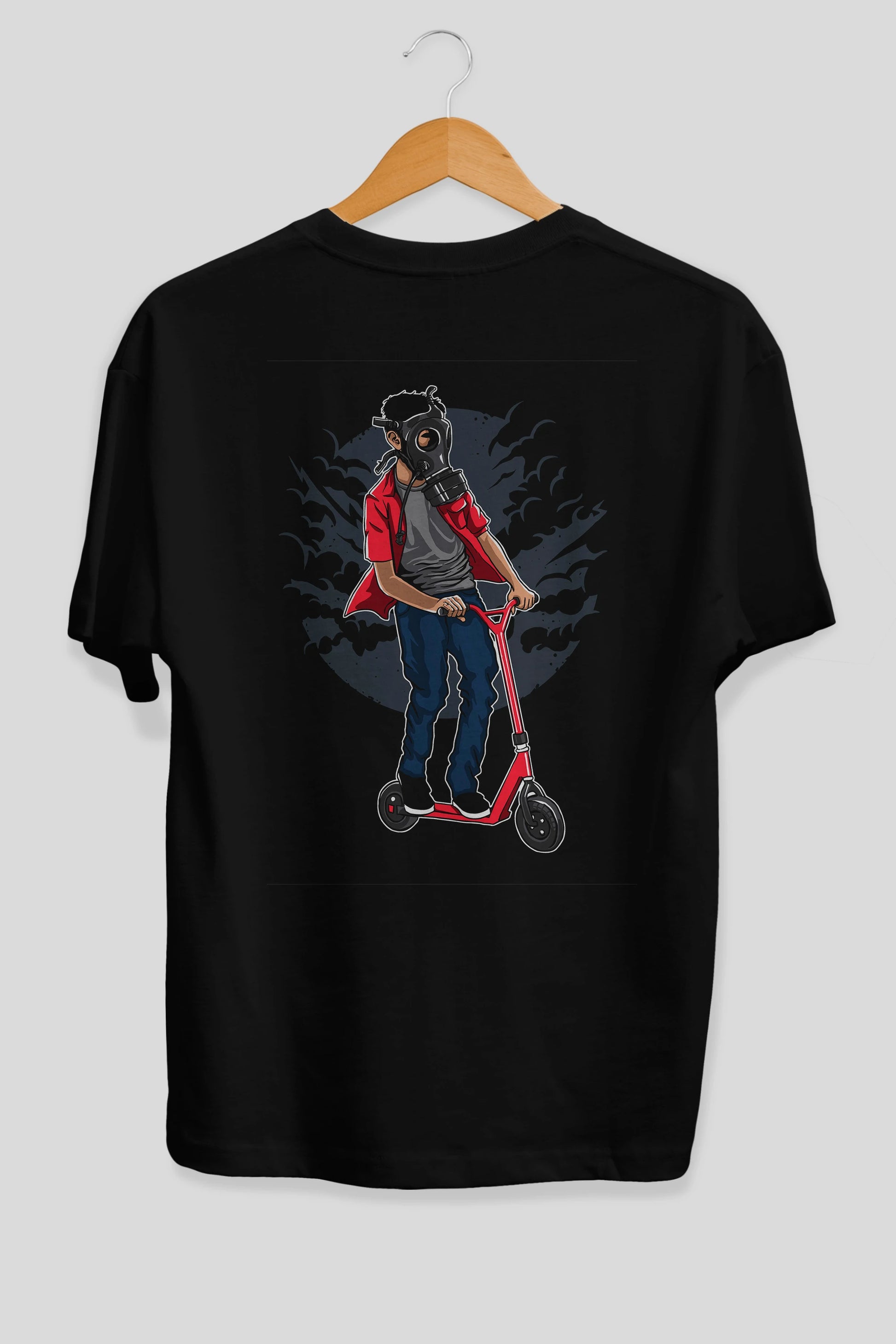 Gasmask Rider Arka Baskılı Oversize t-shirt Erkek Kadın Unisex %100 Pamuk