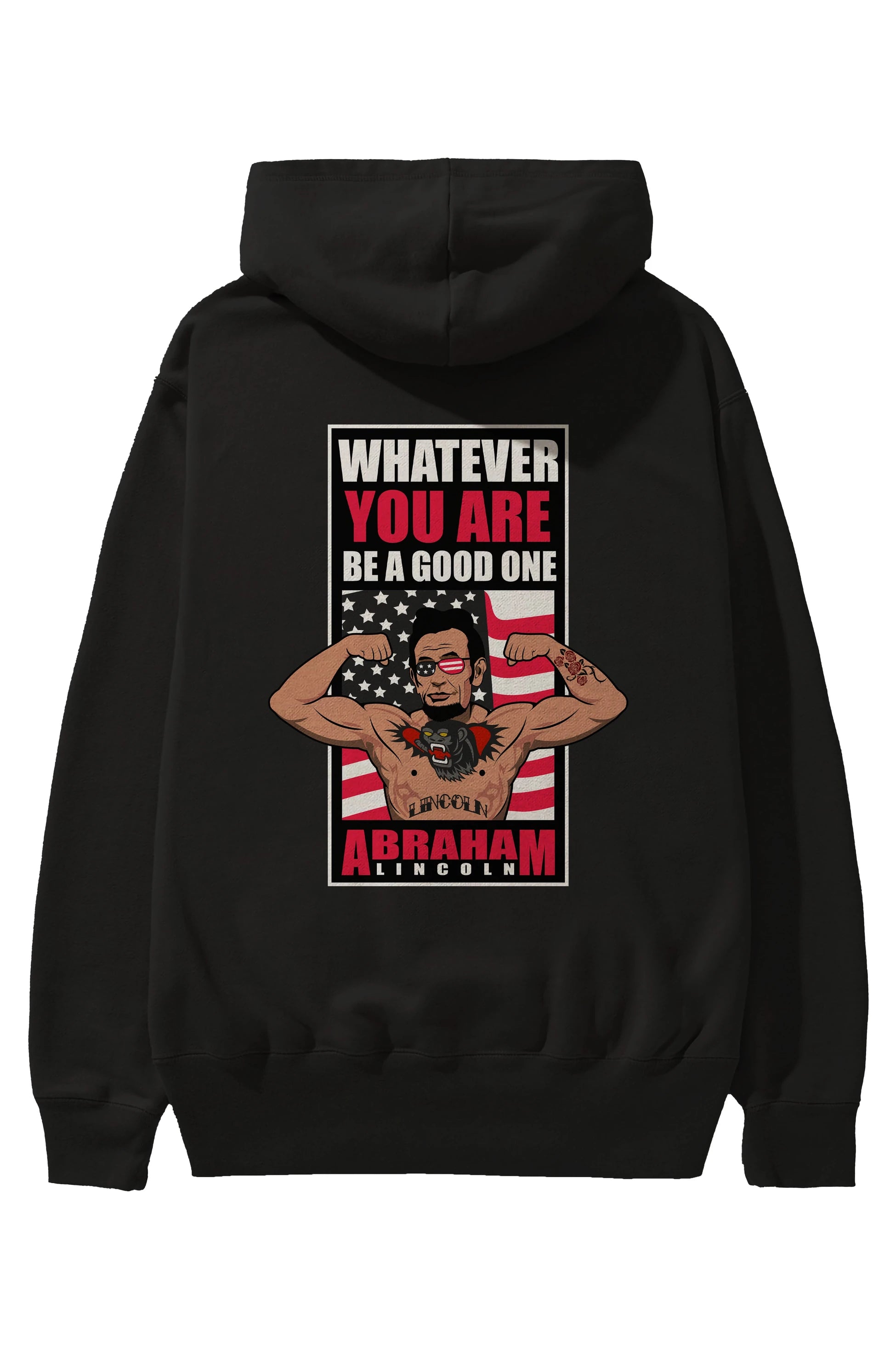 Lincoln Fighter Arka Baskılı Hoodie Oversize Kapüşonlu Sweatshirt Erkek Kadın Unisex