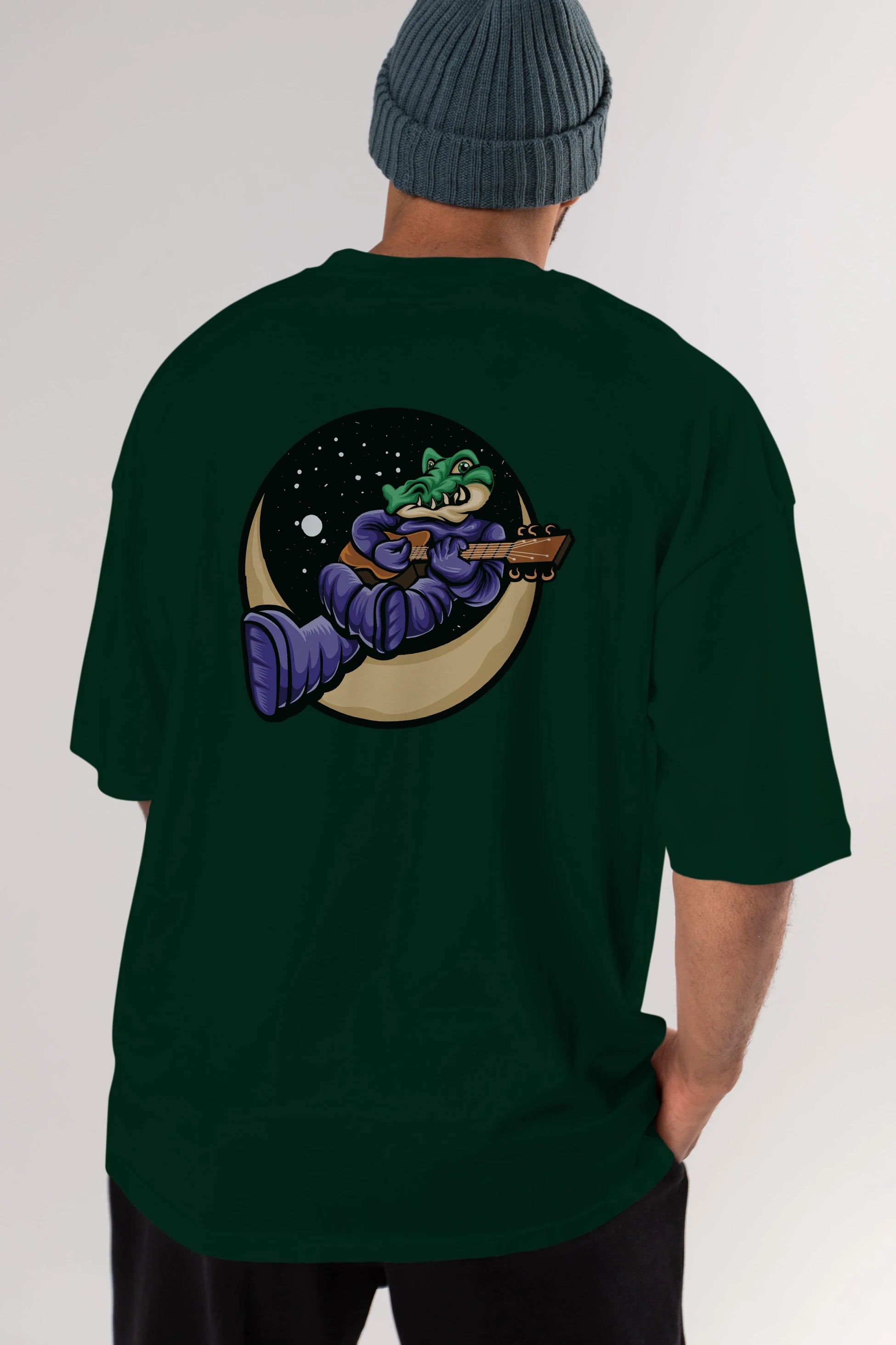 Space Crocodile Arka Baskılı Oversize t-shirt Erkek Kadın Unisex