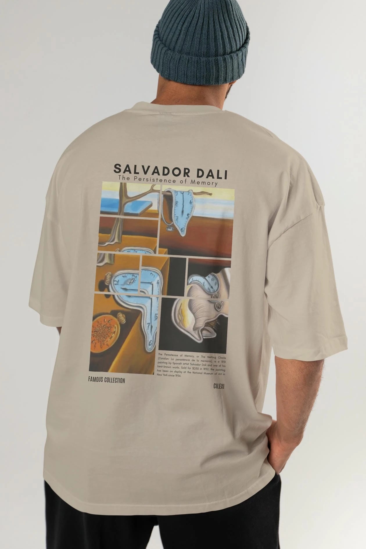 Salvador Dali Arka Baskılı Oversize t-shirt Erkek Kadın Bisiklet Yaka Pamuk tişort