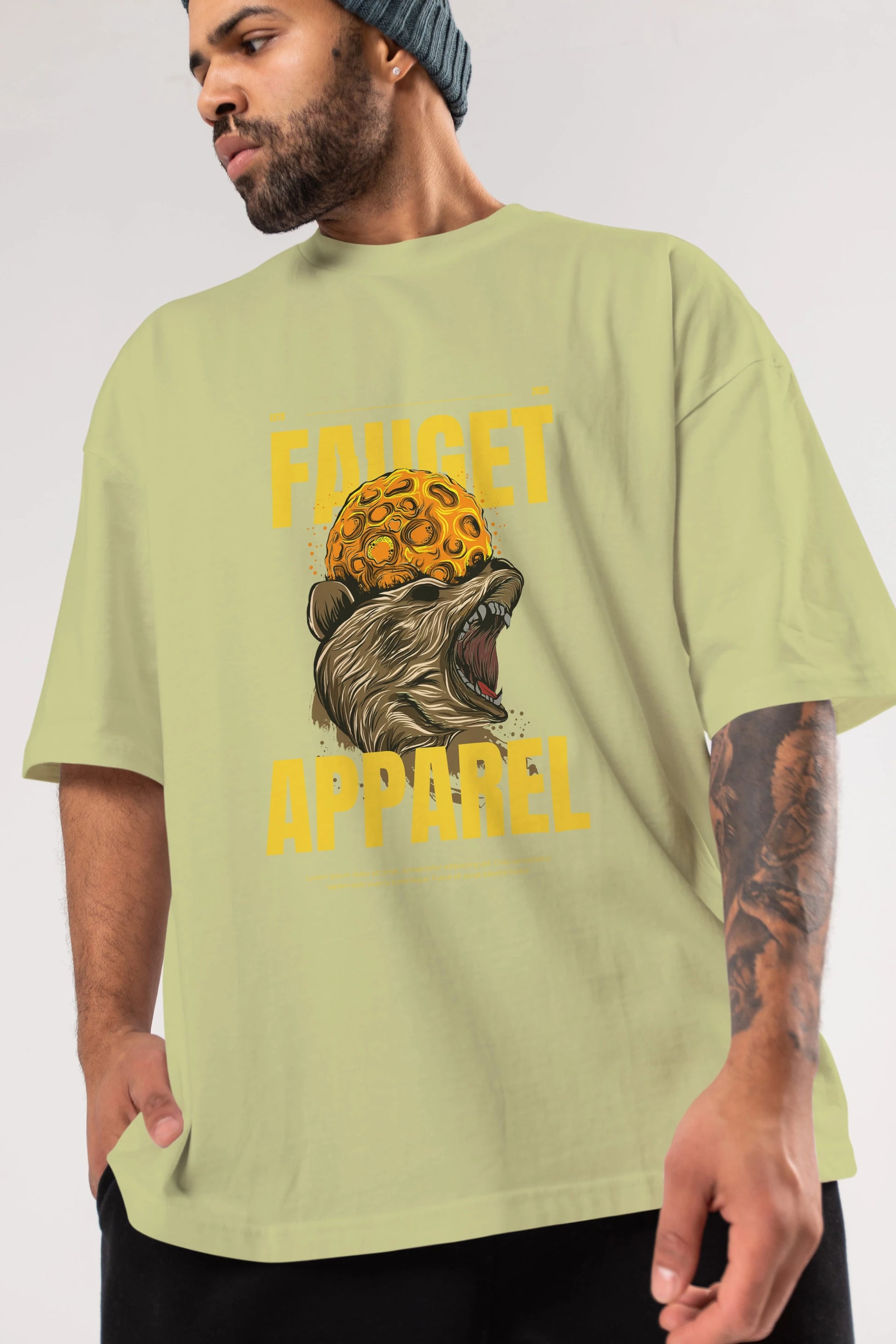 Bear Angry Fauget Apparel Ön Baskılı Oversize t-shirt Erkek Kadın Unisex