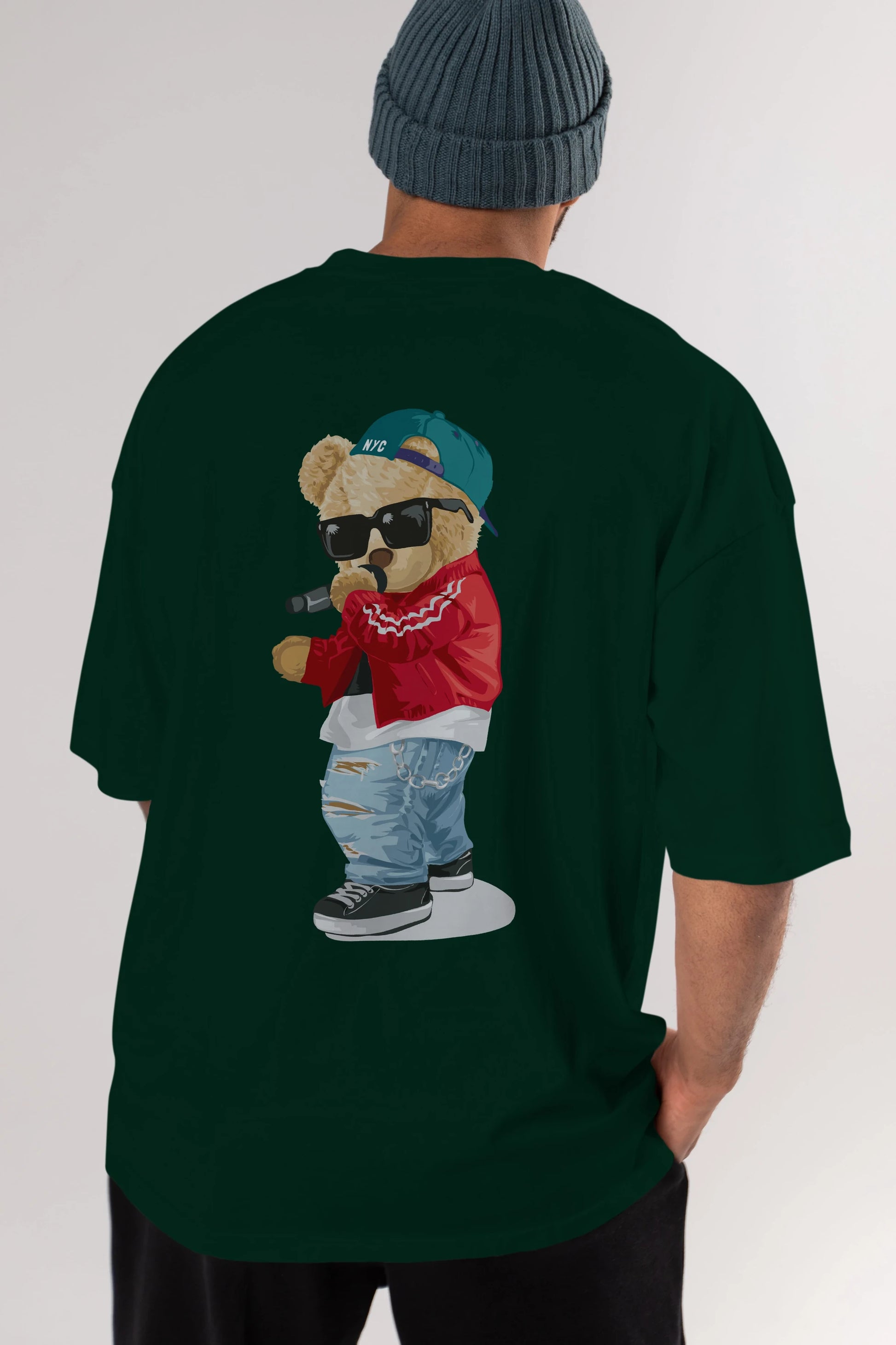 Teddy Bear Şarkıcı Arka Baskılı Oversize t-shirt Erkek Kadın Unisex %100 Pamuk
