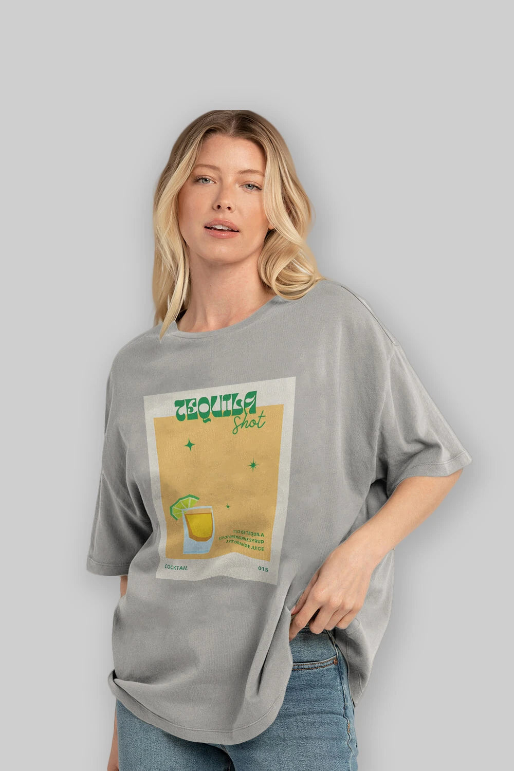 Tequila Shot 2 Ön Baskılı Oversize t-shirt Erkek Kadın Unisex %100 Pamuk Bisiklet Yaka tişort