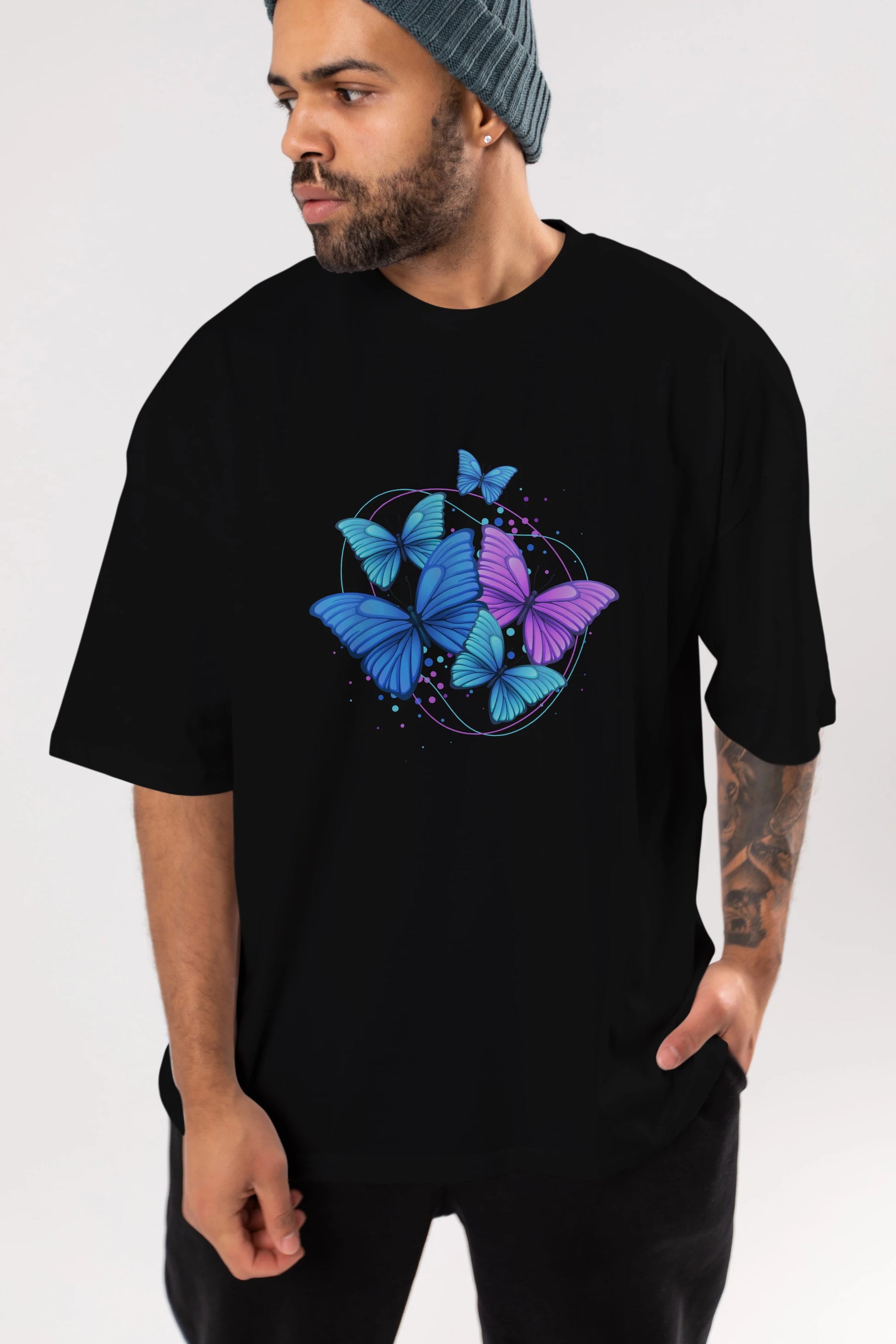 Kelebek Ön Baskılı Oversize t-shirt Erkek Kadın Unisex