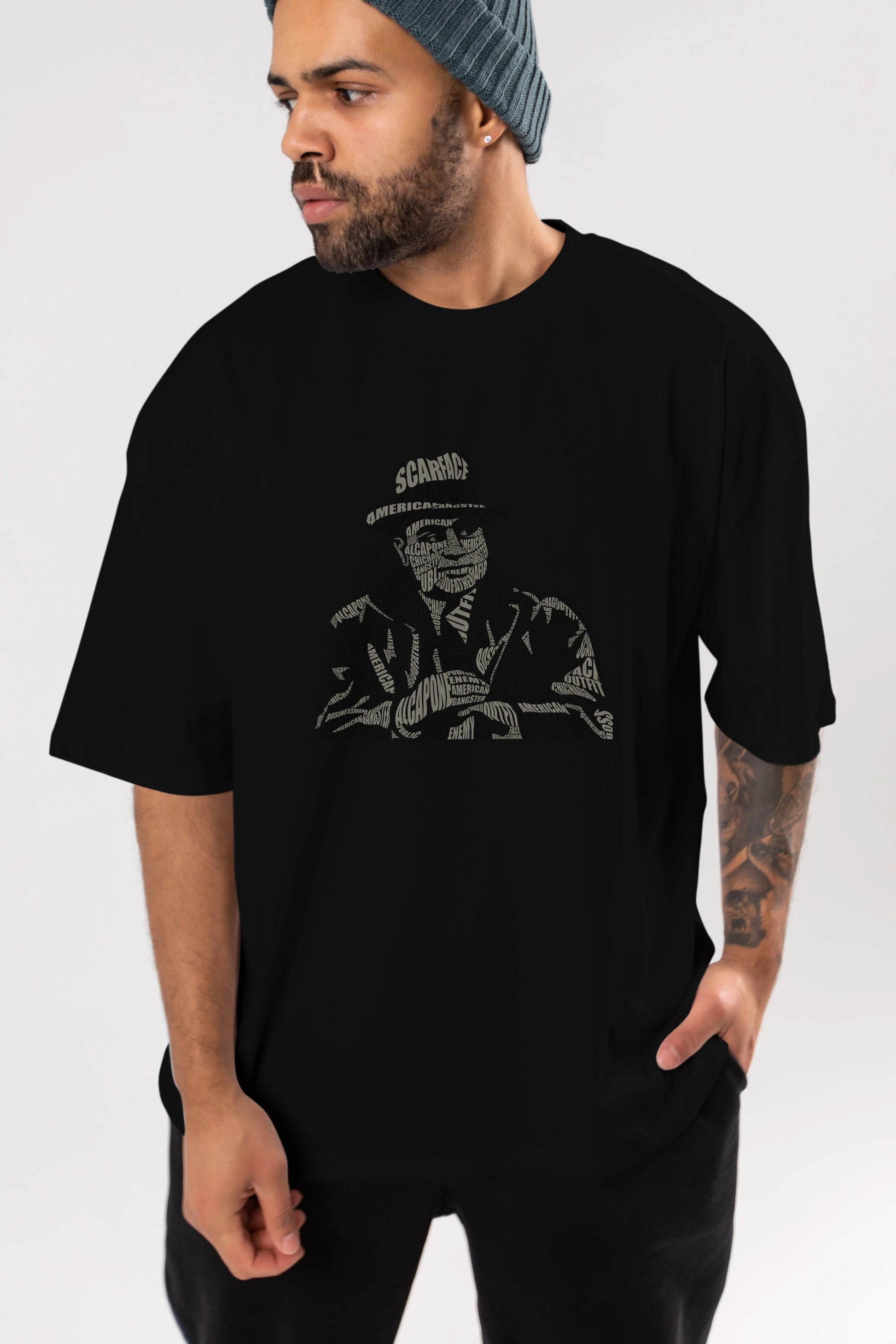 Al Capone Calligram Ön Baskılı Oversize t-shirt %100 pamuk Erkek Kadın Unisex