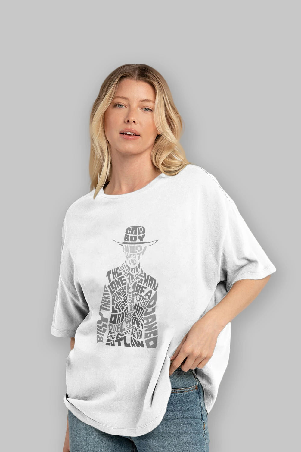Cowboy Ön Baskılı Oversize t-shirt %100 pamuk Erkek Kadın Unisex
