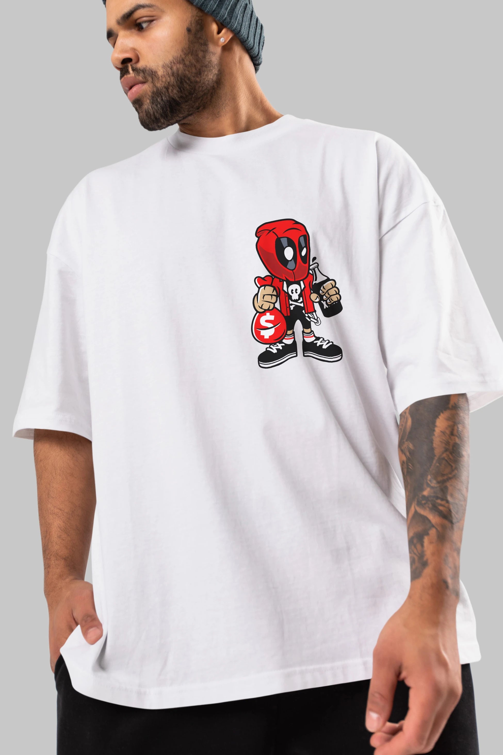 Deadpool (20) Ön Sol Baskılı Oversize t-shirt Erkek Kadın Unisex %100 Pamuk Bisiklet Yaka tişort