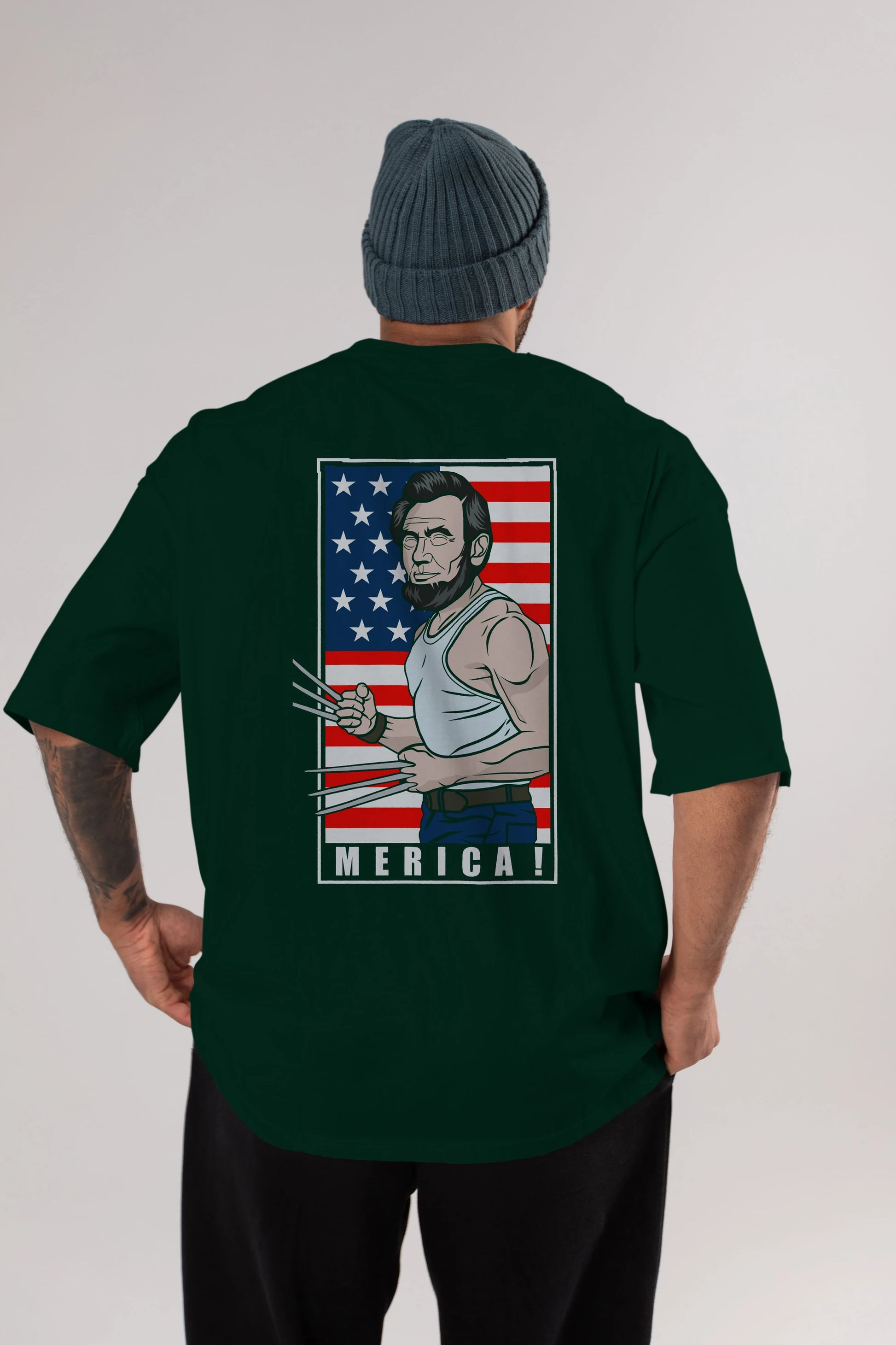 Wolverlincoln Arka Baskılı Oversize t-shirt Erkek Kadın Unisex %100 Pamuk tişort