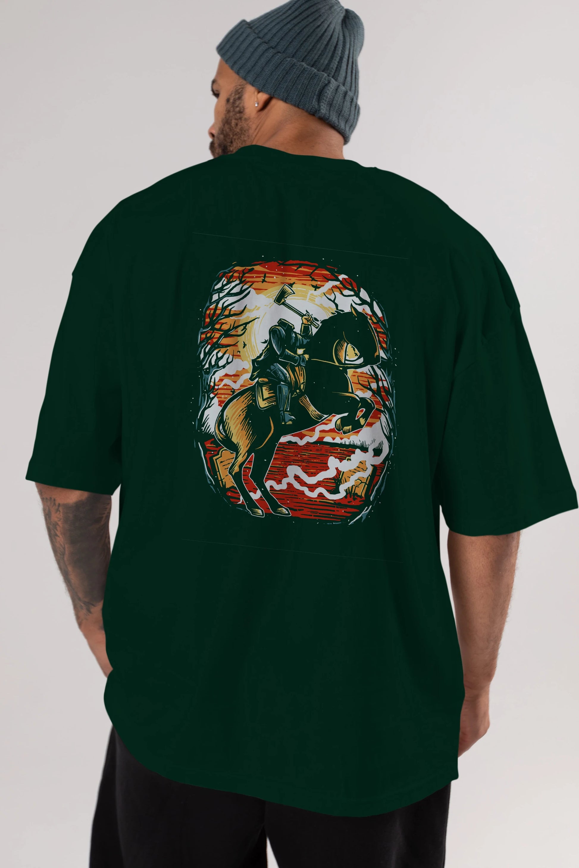 Headless Horseman Arka Baskılı Oversize t-shirt Erkek Kadın Unisex %100 Pamuk