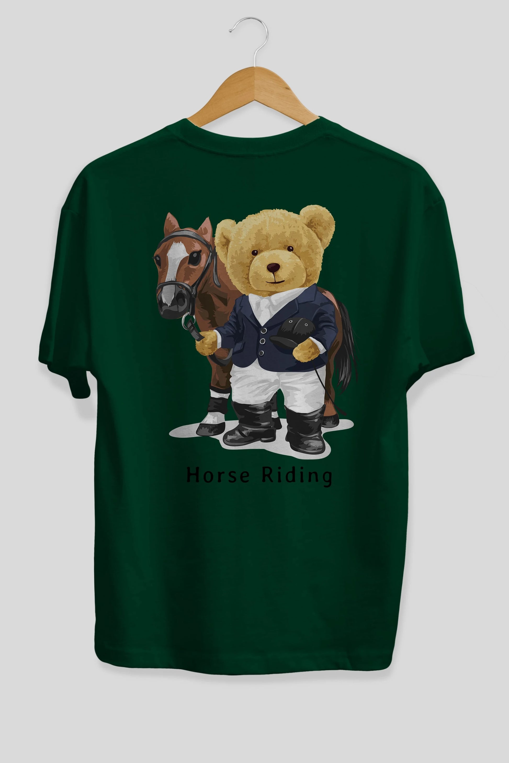 Teddy Bear Horse Riding Arka Baskılı Oversize t-shirt Erkek Kadın Unisex %100 Pamuk