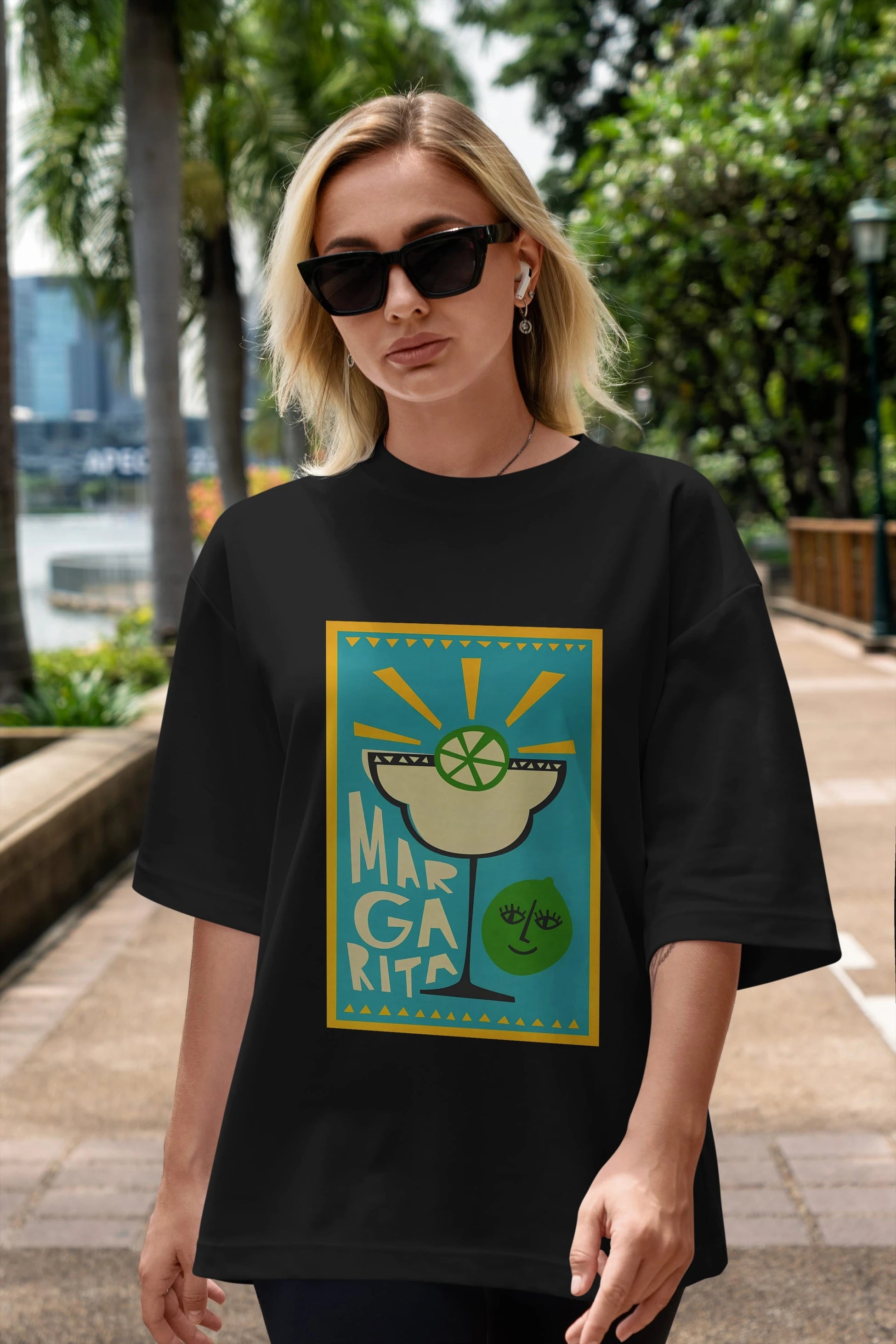 Margarita 4 Ön Baskılı Oversize t-shirt Erkek Kadın Unisex %100 Pamuk Bisiklet Yaka tişort