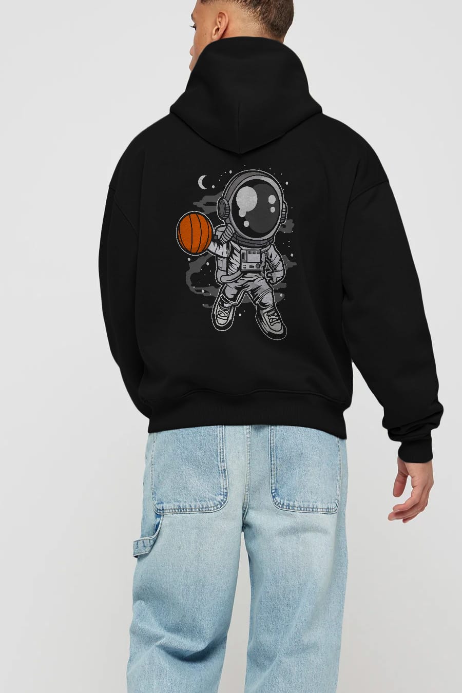 Astronaut Basketball Arka Baskılı Hoodie Oversize Kapüşonlu Sweatshirt Erkek Kadın Unisex