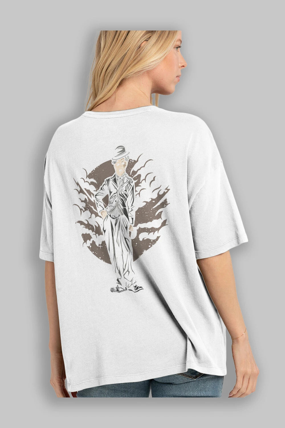 CHAPLIN Arka Baskılı Oversize t-shirt Erkek Kadın Unisex %100 Pamuk