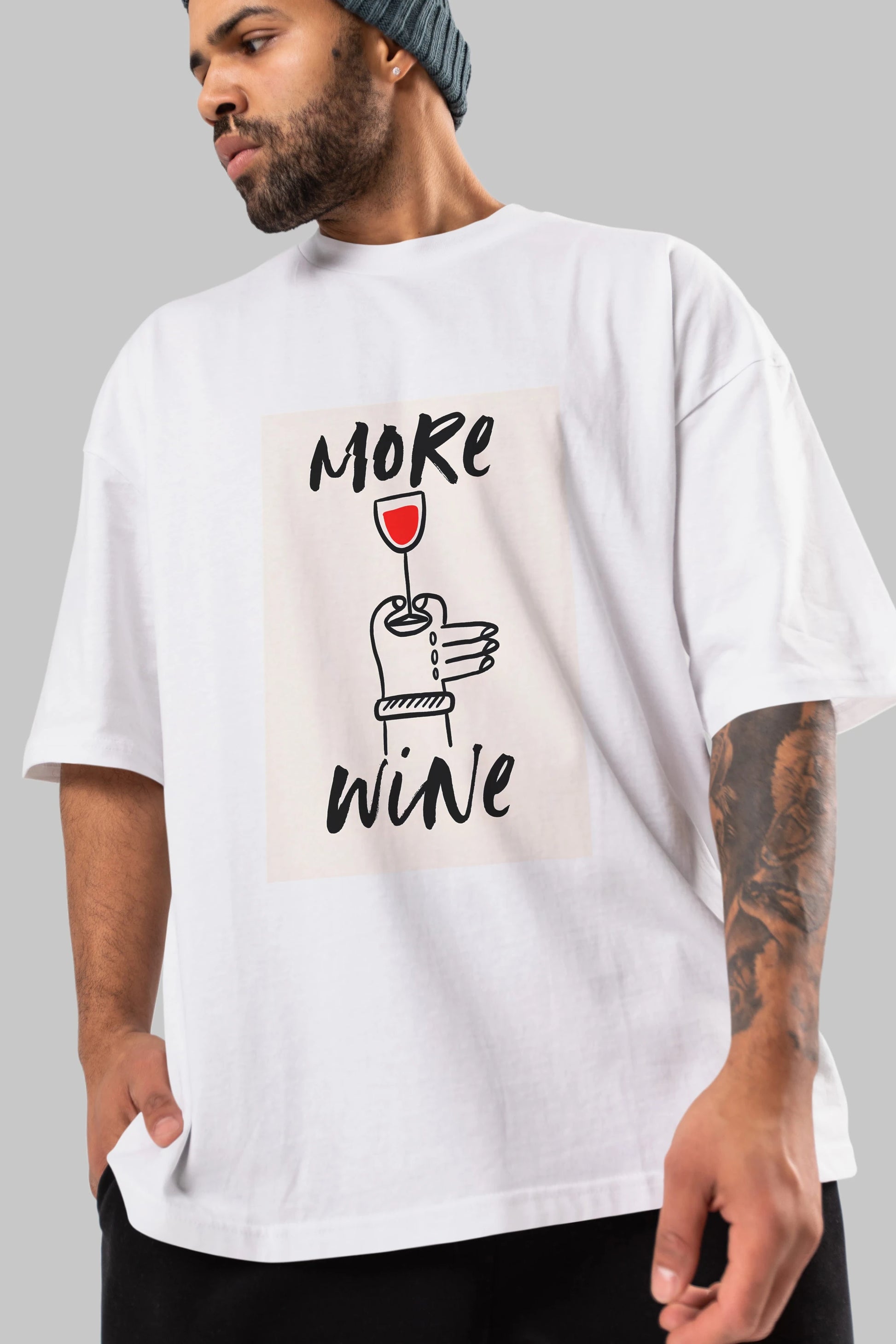 More Wine 2 Ön Baskılı Oversize t-shirt Erkek Kadın Unisex %100 Pamuk Bisiklet Yaka tişort