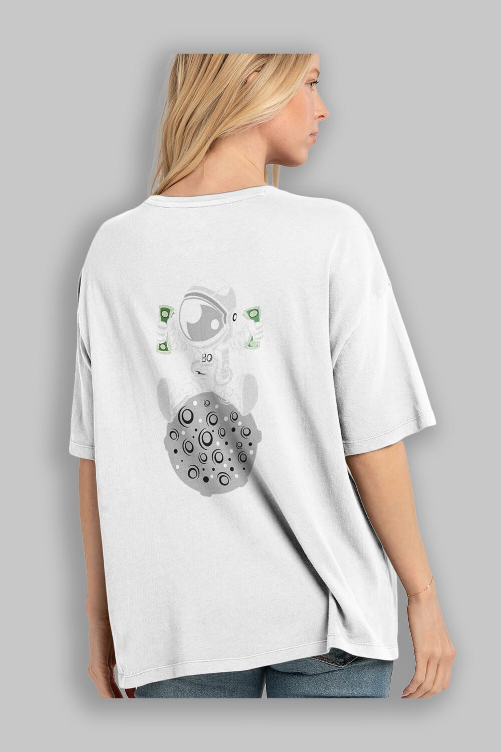 Astronaut Dollar Arka Baskılı Oversize t-shirt Erkek Kadın Unisex %100 Pamuk tişort
