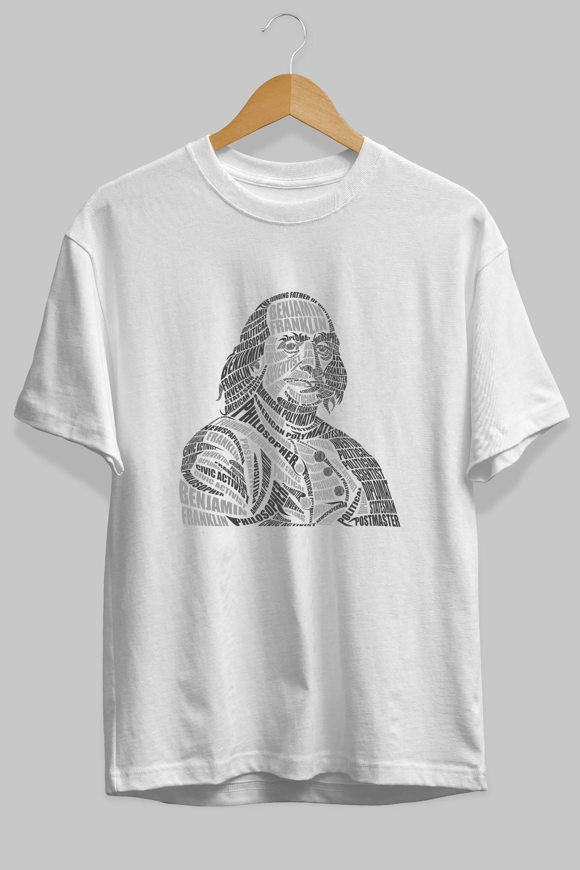 Benjamin Franklin Calligram Ön Baskılı Oversize t-shirt %100 pamuk Erkek Kadın Unisex
