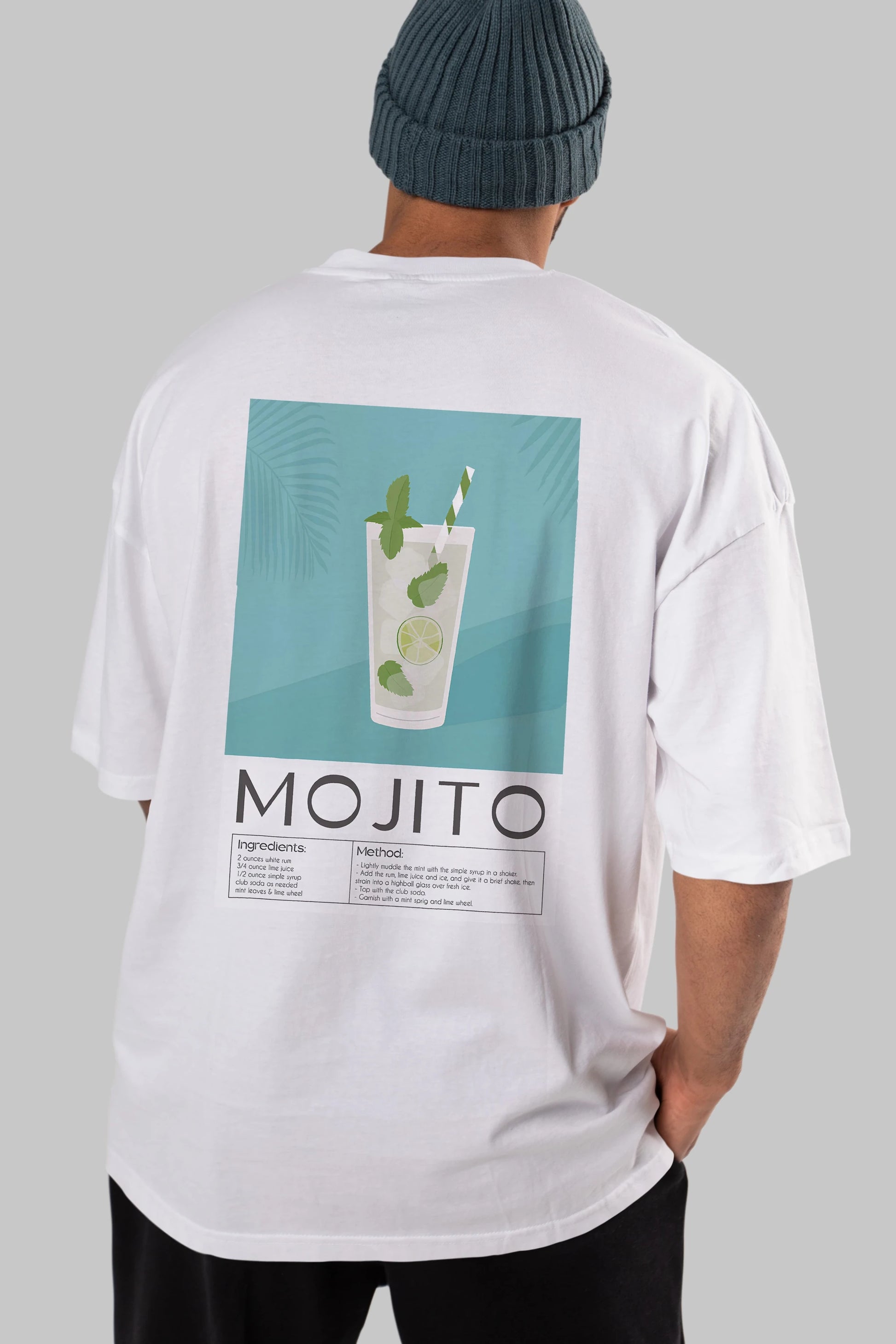 Mojito 4 Arka Baskılı Oversize t-shirt Erkek Kadın Unisex %100 Pamuk Bisiklet Yaka tişort