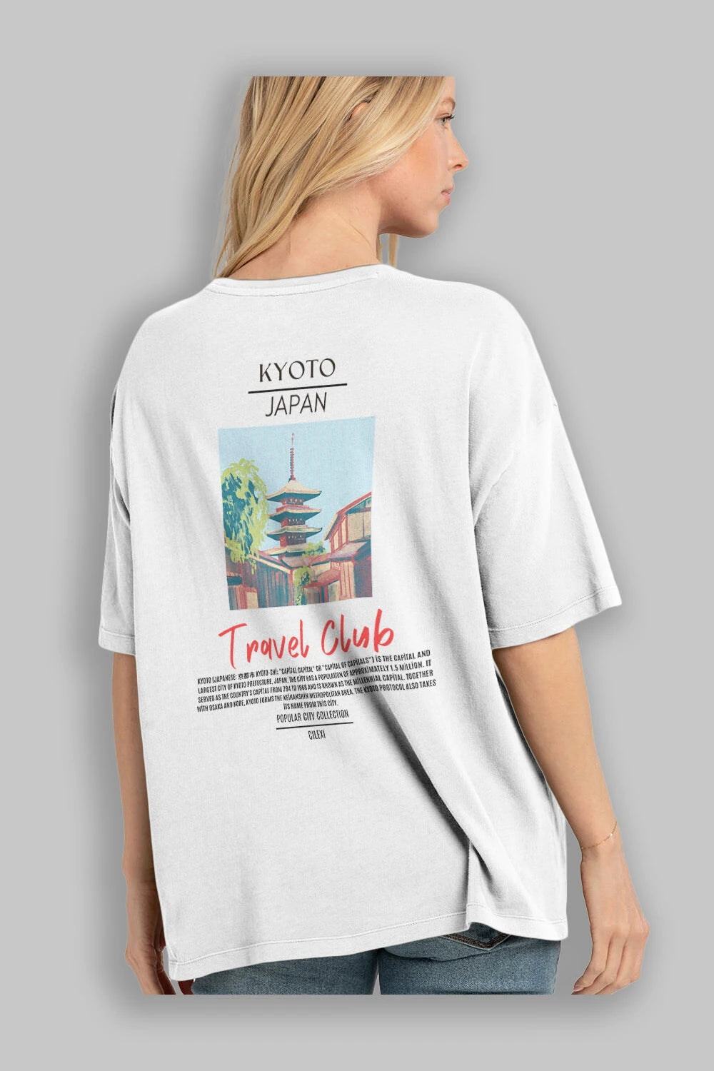 Kyoto Japan Arka Baskılı Oversize t-shirt Erkek Kadın Pamuk Bisiklet Yaka tişort
