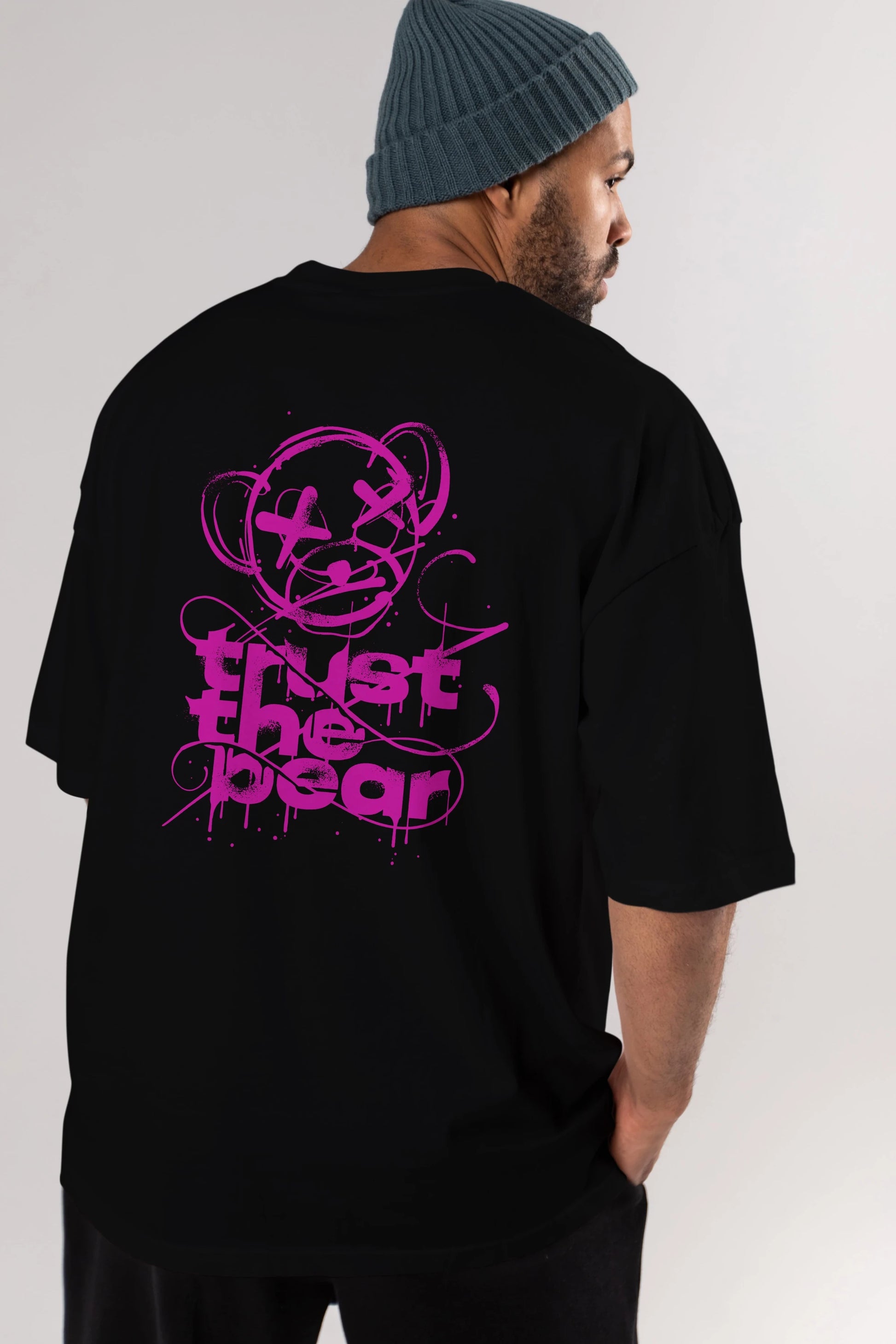 Trust The Bear 2 Arka Baskılı Oversize t-shirt Erkek Kadın Unisex