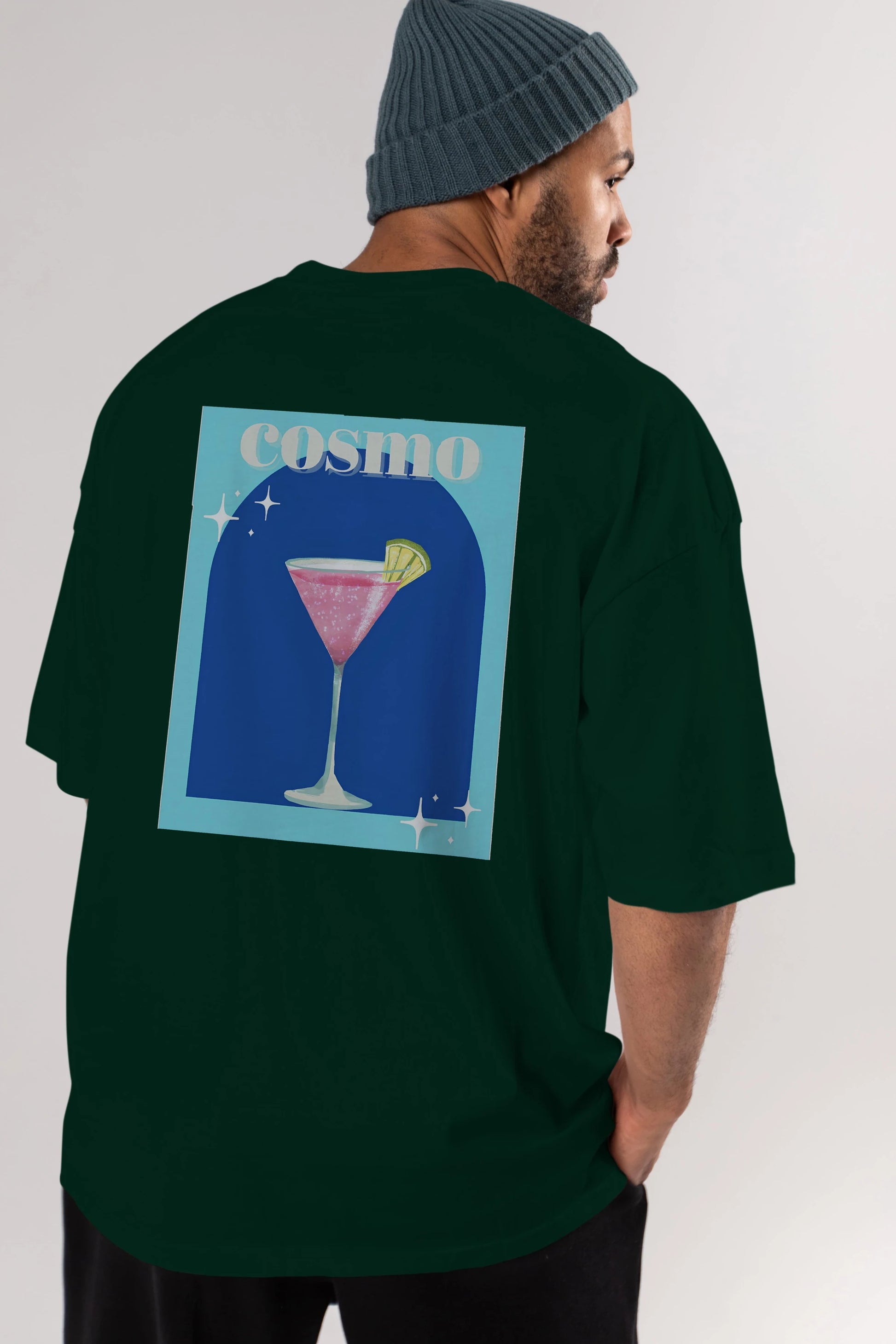 Cosmopolitan 2 Arka Baskılı Oversize t-shirt Erkek Kadın Unisex %100 Pamuk Bisiklet Yaka tişort