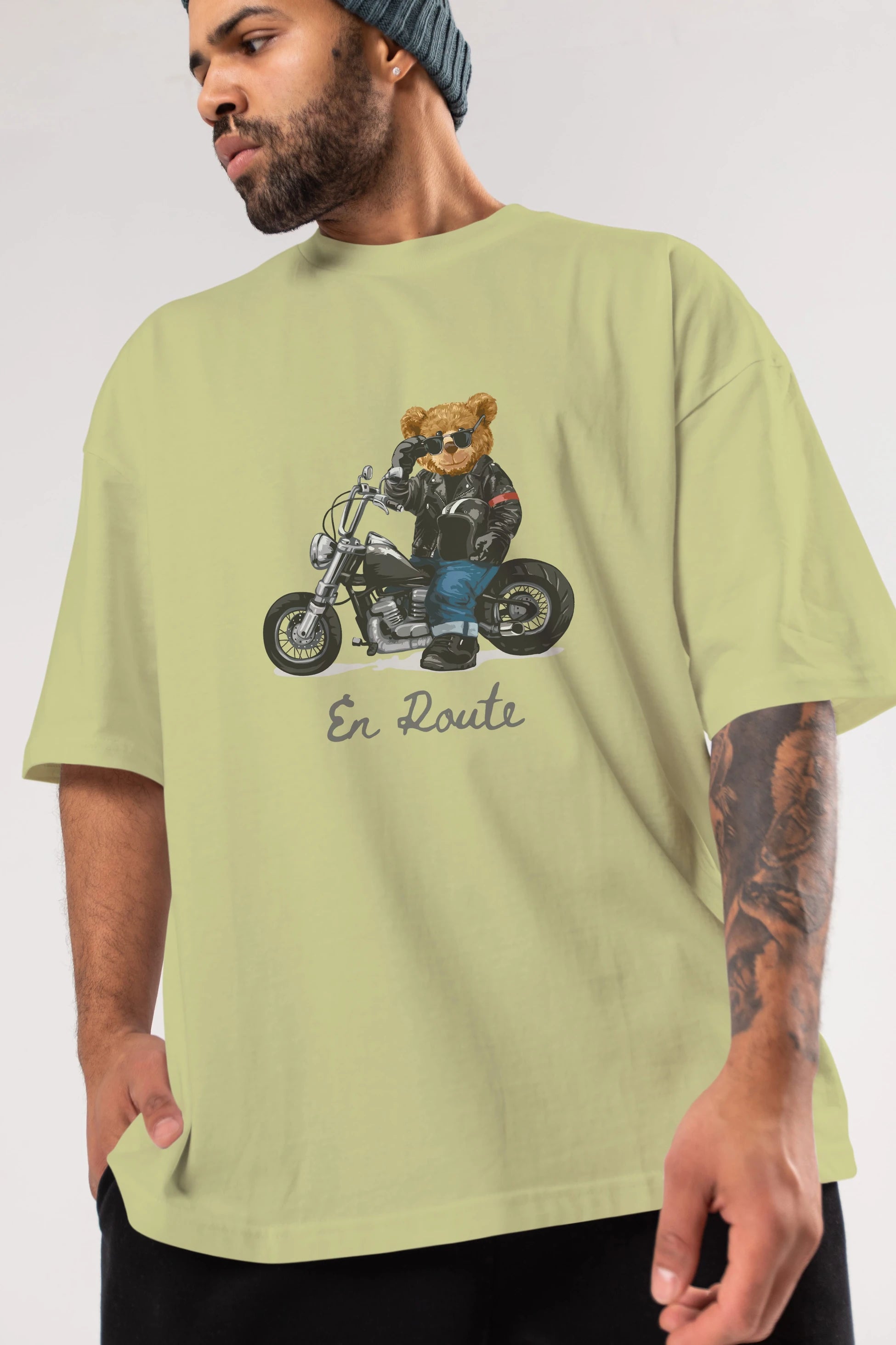Teddy Bear En Route Ön Baskılı Oversize t-shirt Erkek Kadın Unisex %100 Pamuk