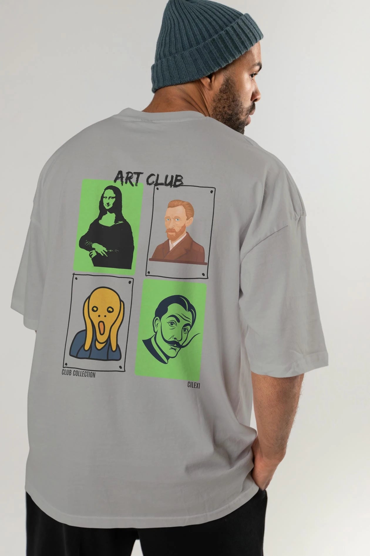 Art Club Arka Baskılı Oversize t-shirt Erkek Kadın %100 Pamuk Bisiklet Yaka tişort