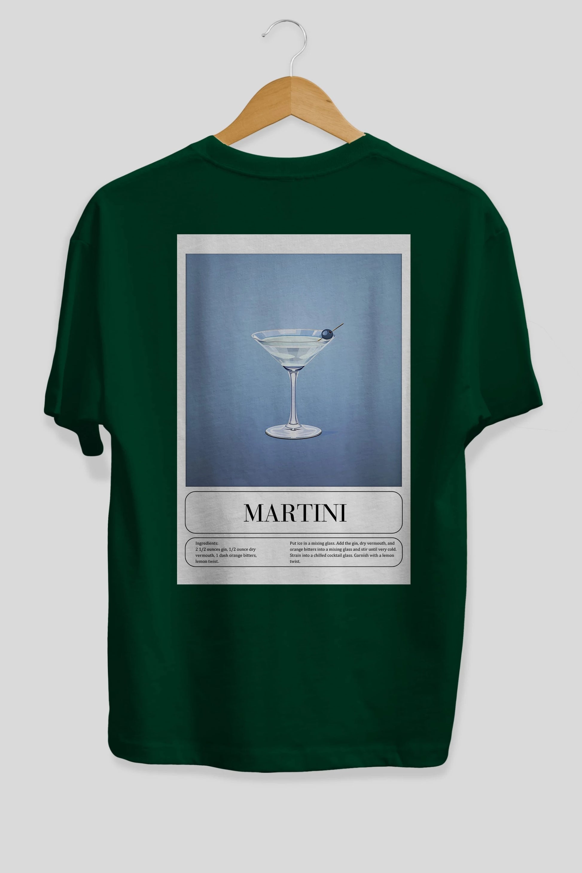 Martini Arka Baskılı Oversize t-shirt Erkek Kadın Unisex %100 Pamuk Bisiklet Yaka tişort