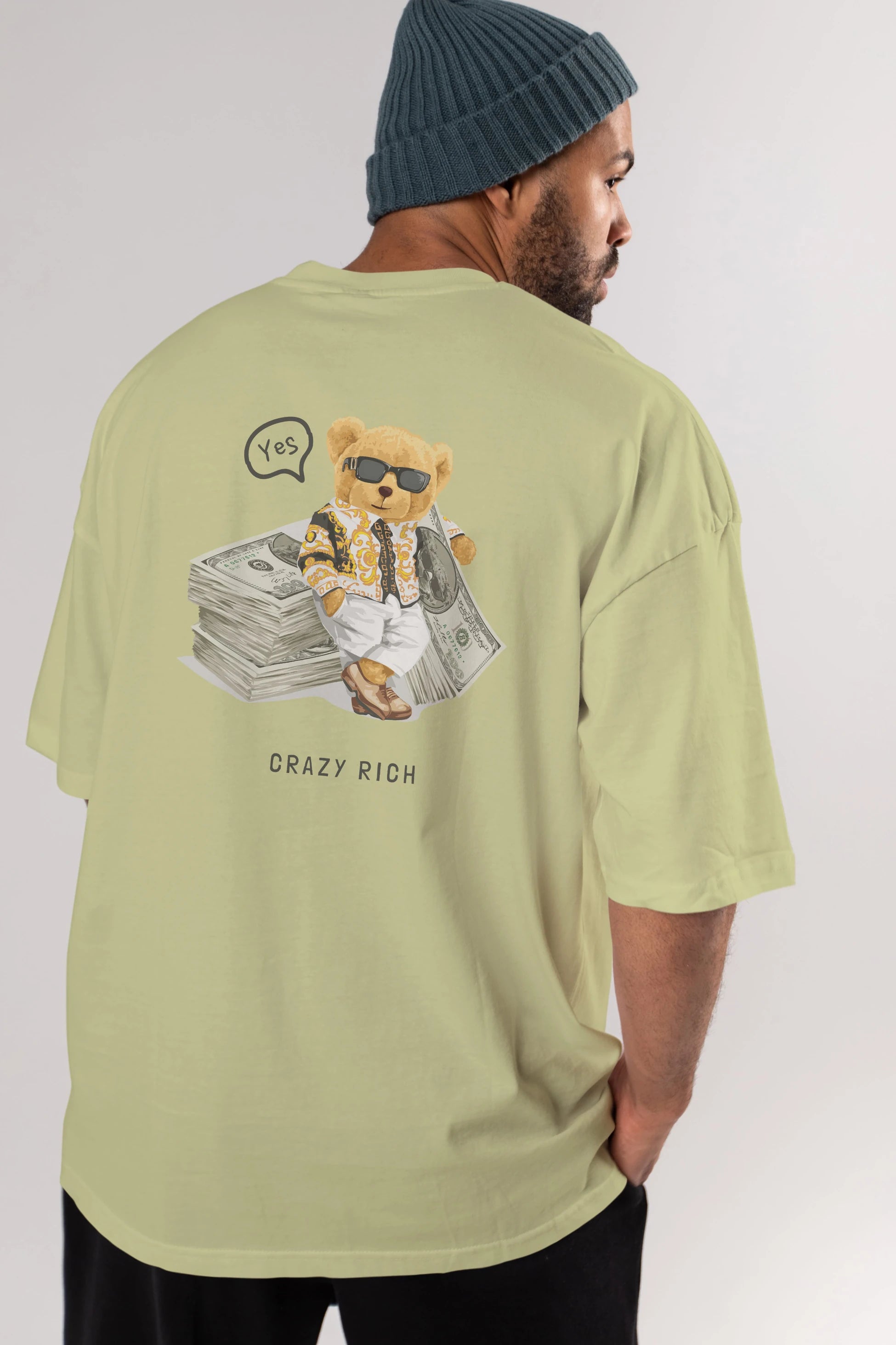 Teddy Bear Crazy Rich Arka Baskılı Oversize t-shirt Erkek Kadın Unisex %100 Pamuk