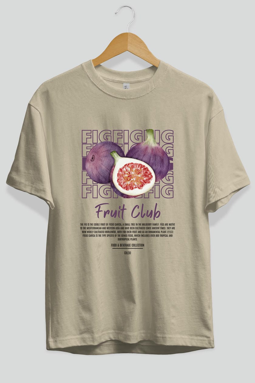 Fig Ön Baskılı Oversize t-shirt Erkek Kadın Pamuk Bisiklet Yaka tişort
