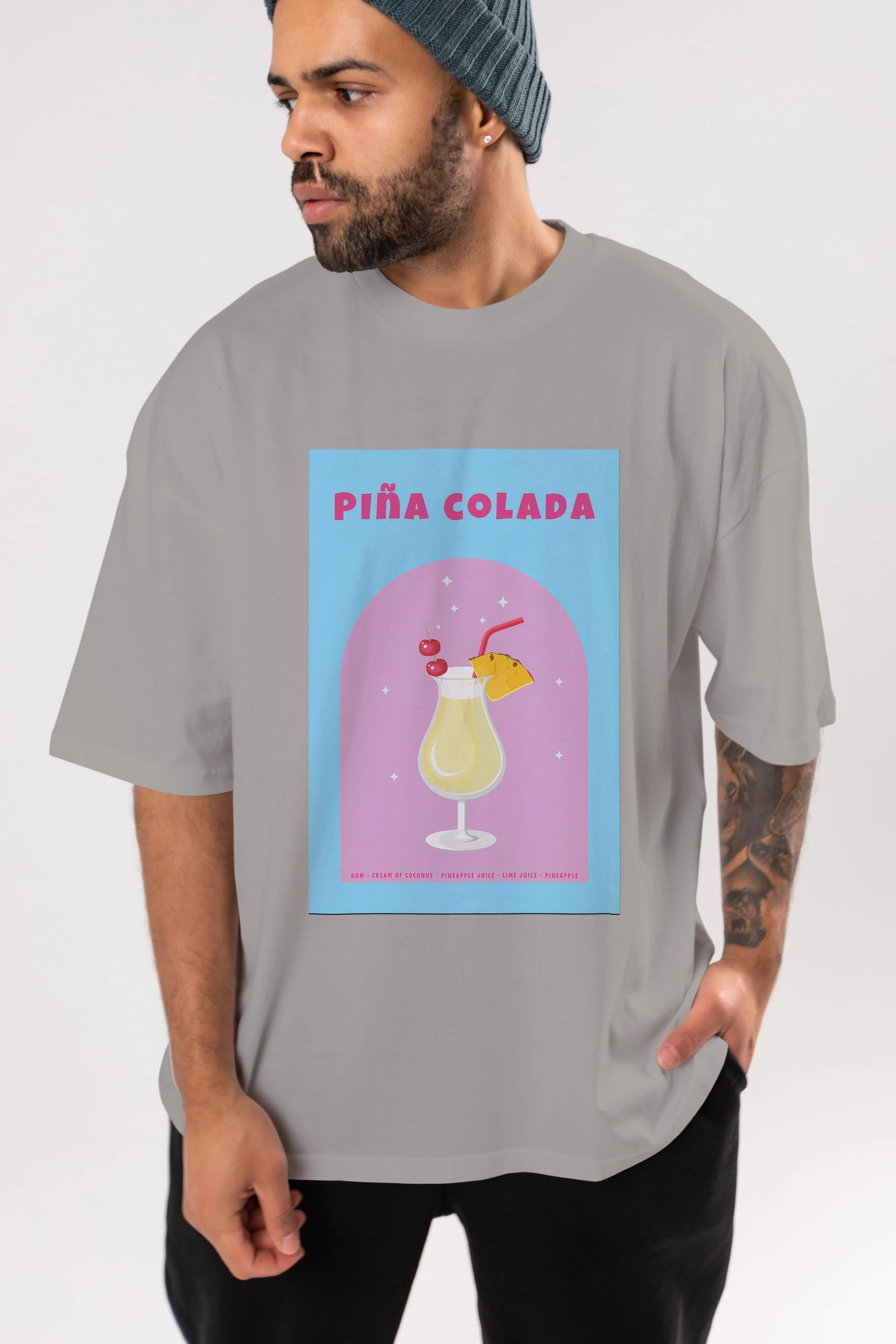 Pina Colada 2 Ön Baskılı Oversize t-shirt Erkek Kadın Unisex %100 Pamuk Bisiklet Yaka tişort