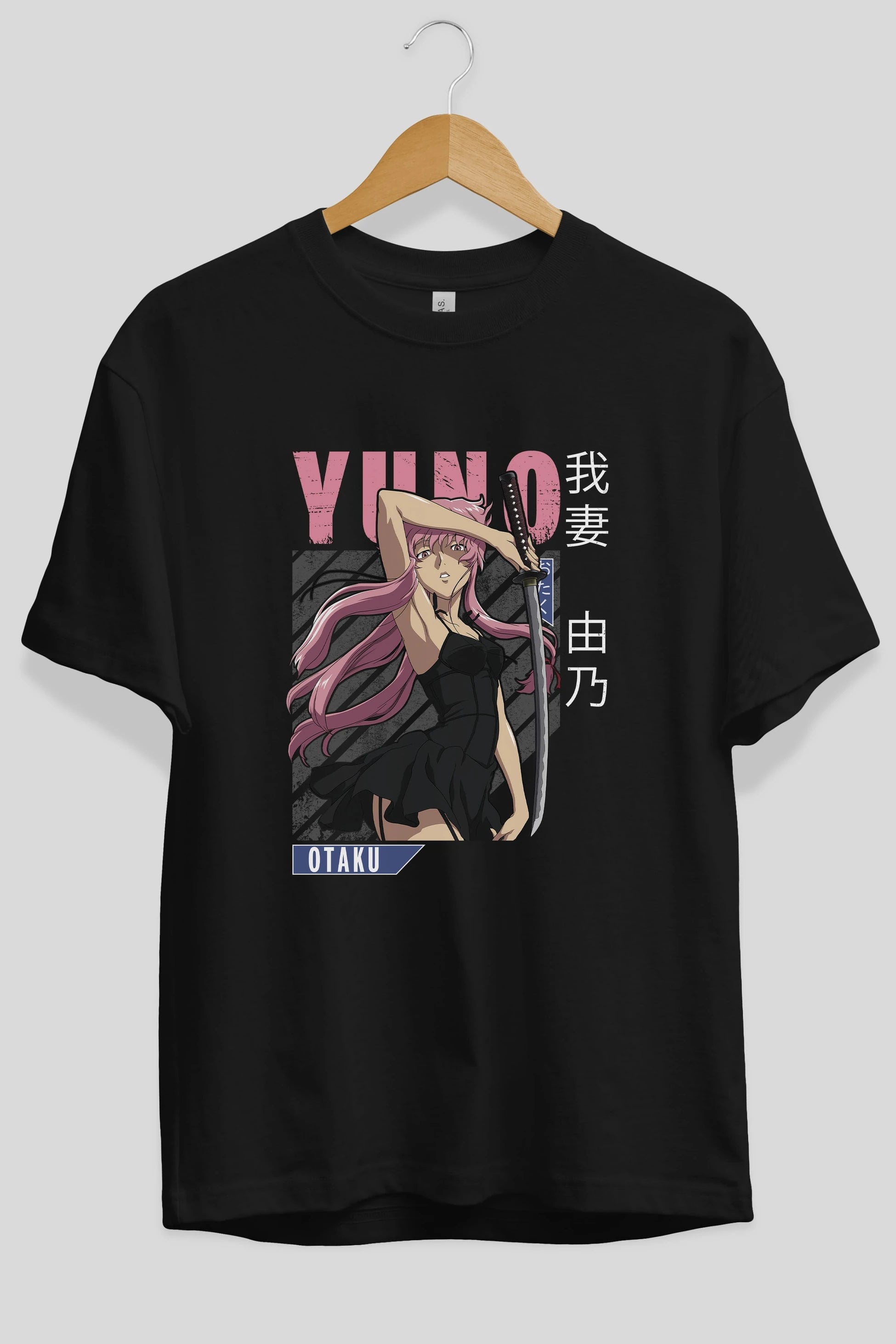 Yuno Gasai 5 Anime Ön Baskılı Oversize t-shirt %100 pamuk Erkek Kadın Unisex