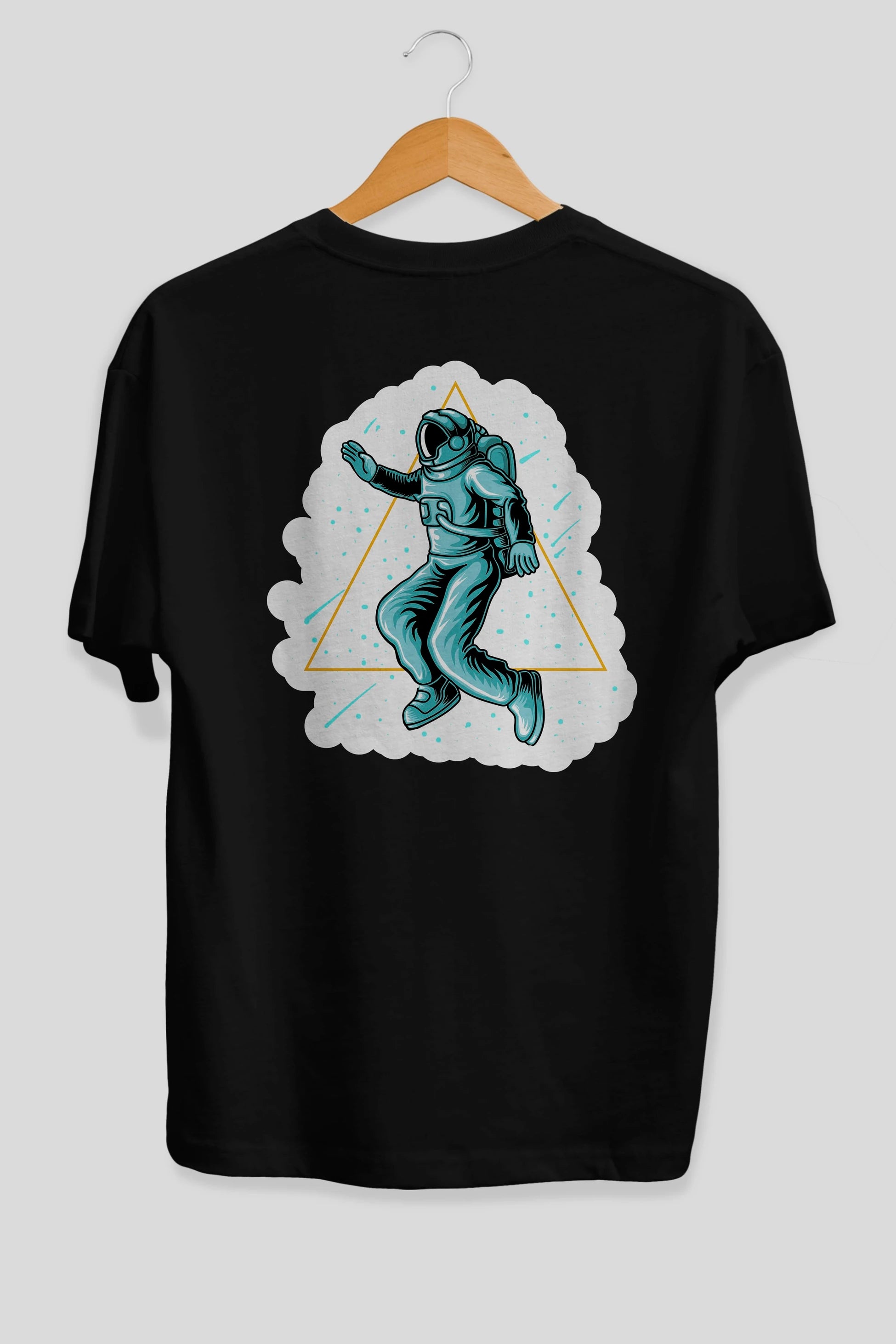 Astronaut Starry Triangle Sticker Arka Baskılı Oversize t-shirt Erkek Kadın Unisex