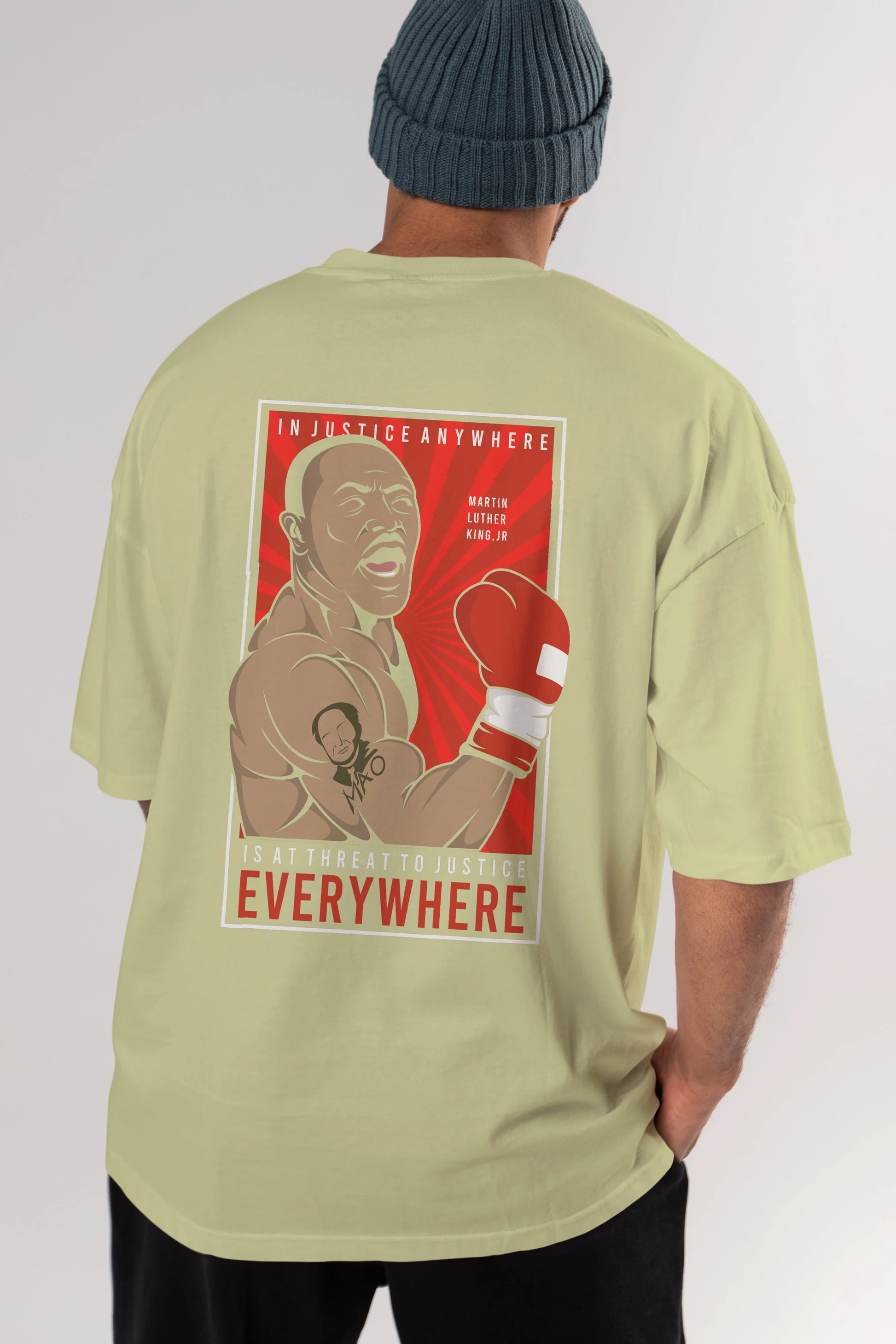 Luther King Boxer Arka Baskılı Oversize t-shirt Erkek Kadın Unisex %100 Pamuk tişort