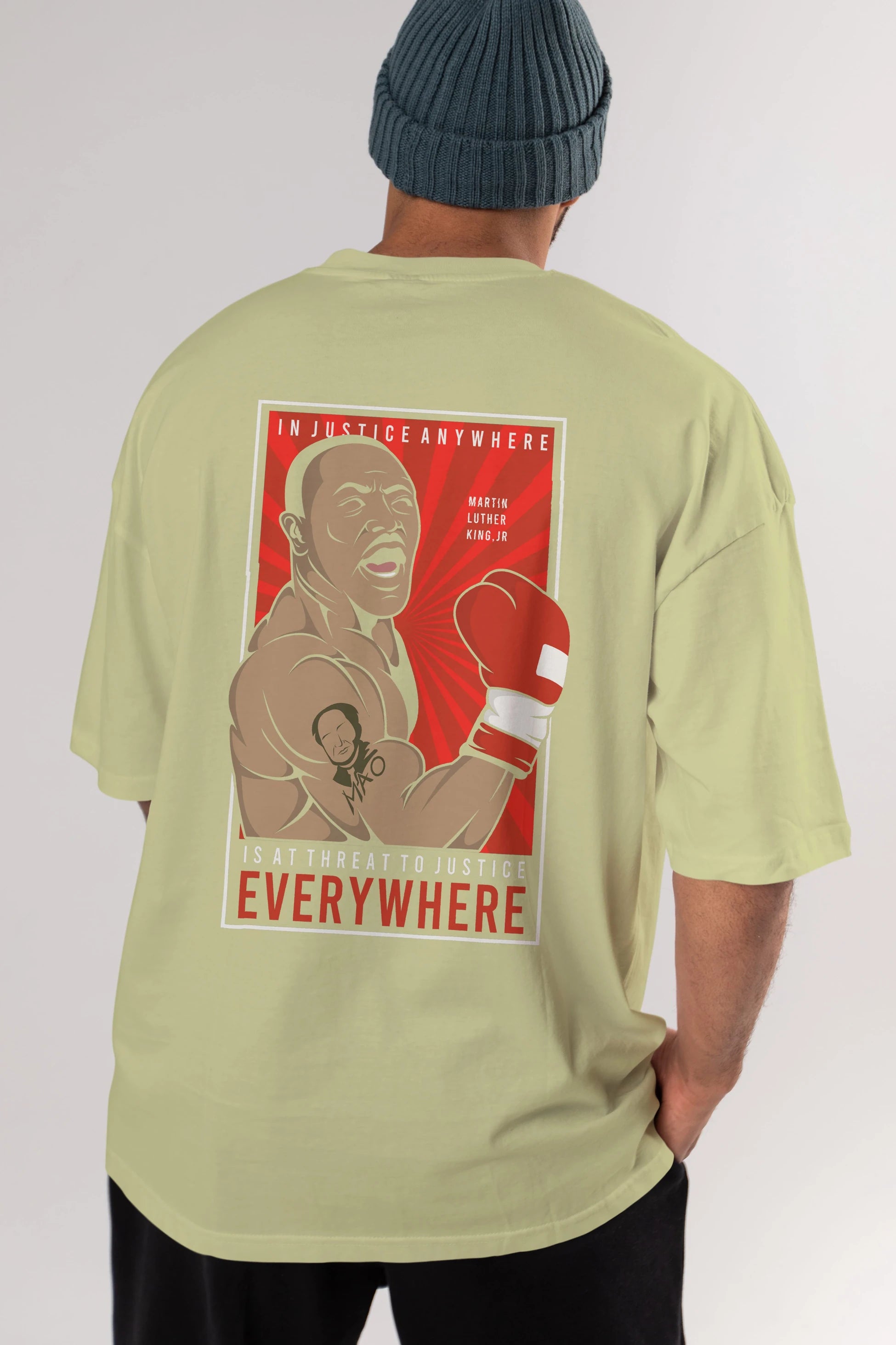 Luther King Boxer Arka Baskılı Oversize t-shirt Erkek Kadın Unisex %100 Pamuk tişort