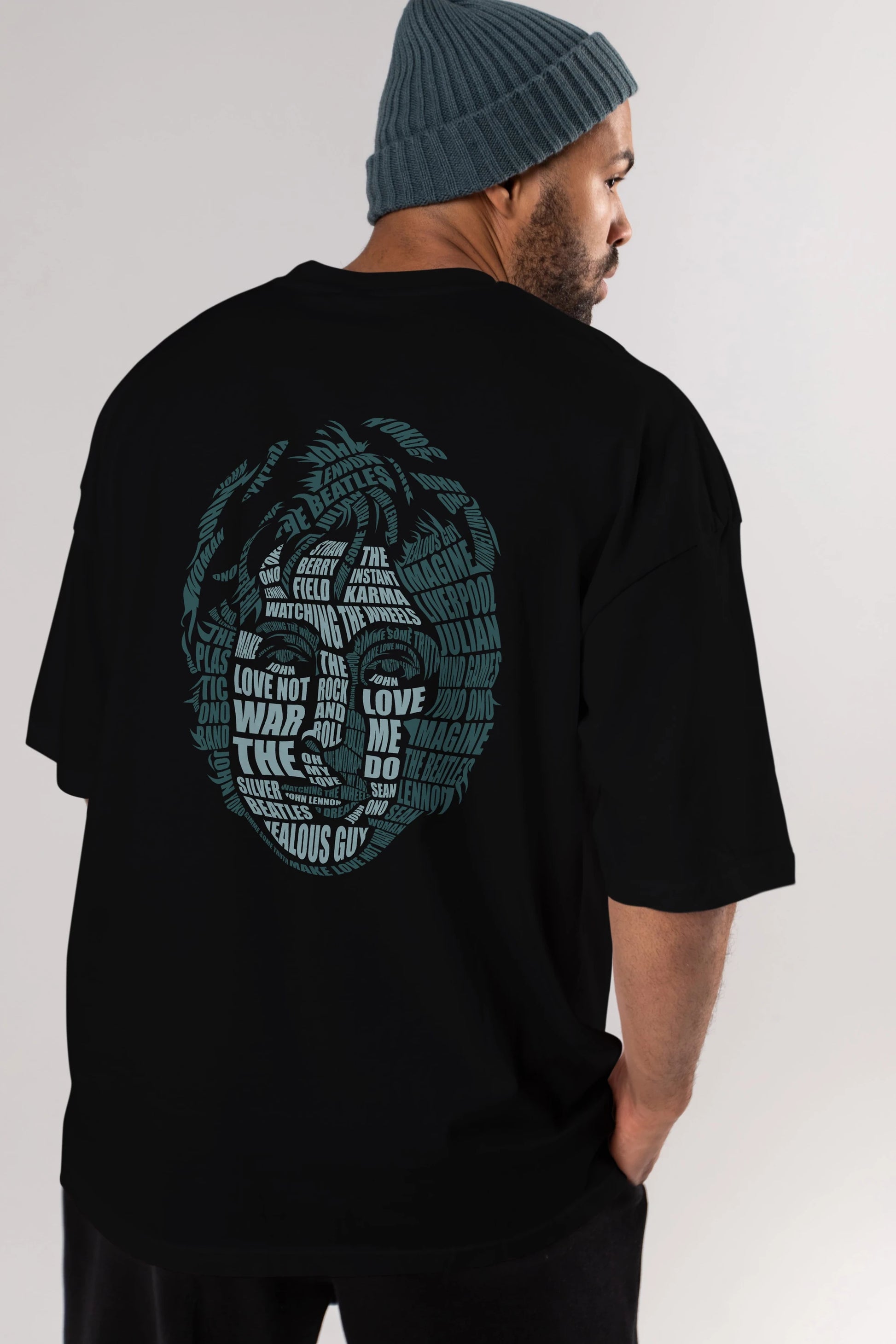 John Lennon Calligram Arka Baskılı Oversize t-shirt %100 pamuk Erkek Kadın Unisex