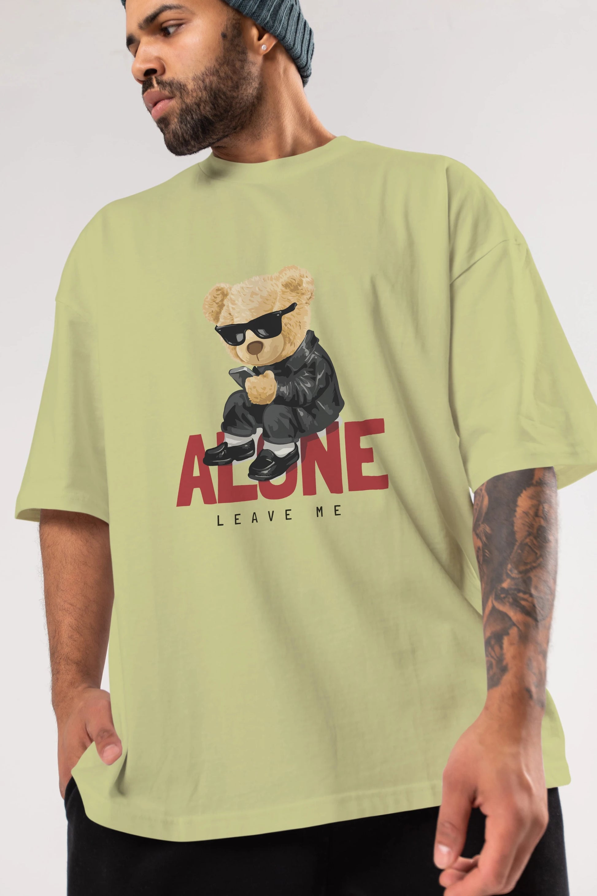 Teddy Bear Alone Ön Baskılı Oversize t-shirt Erkek Kadın Unisex %100 Pamuk