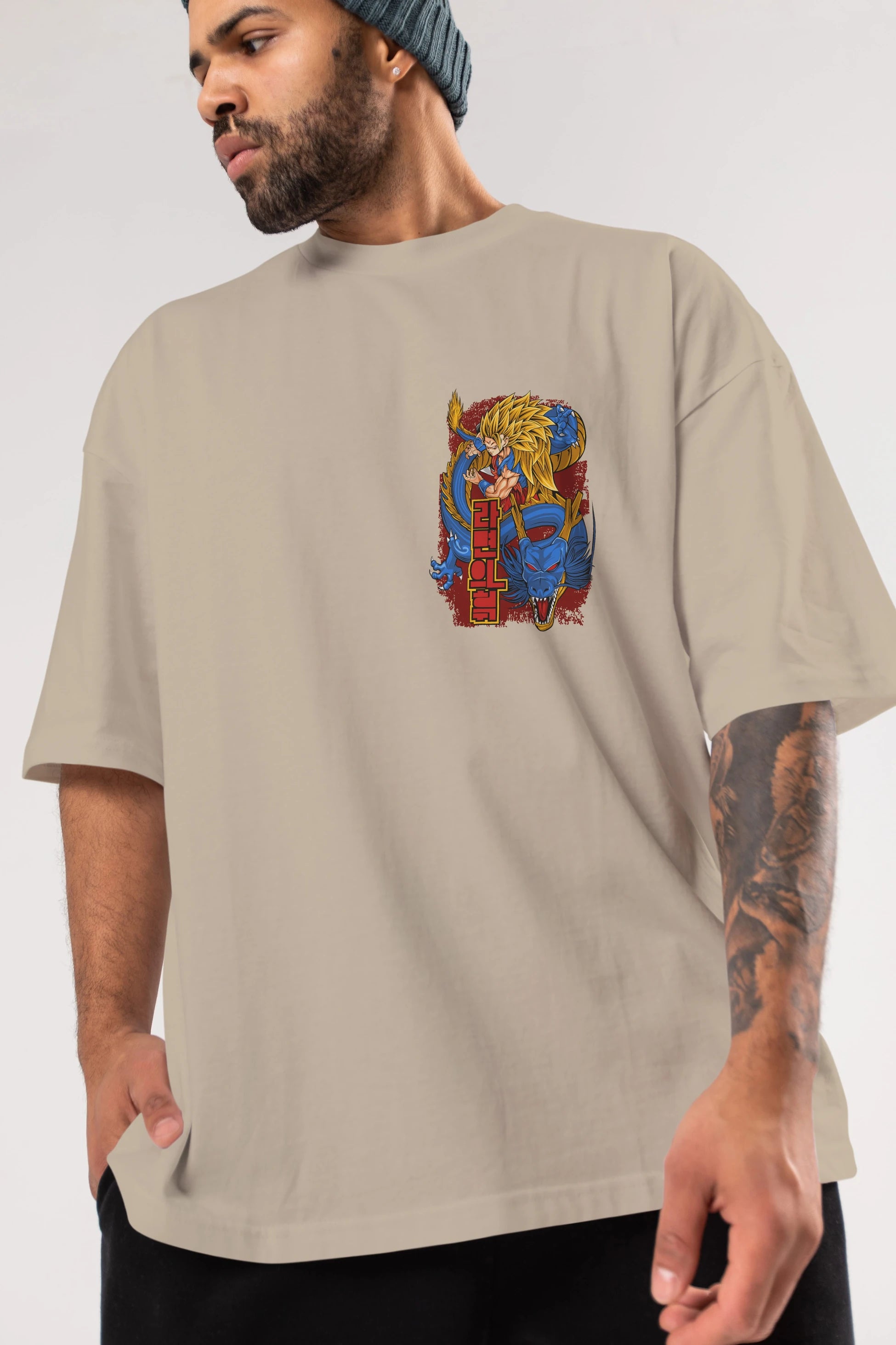 DRAGON BALL Z Ön Sol Baskılı Oversize t-shirt Erkek Kadın Unisex %100 Pamuk Bisiklet Yaka tişort