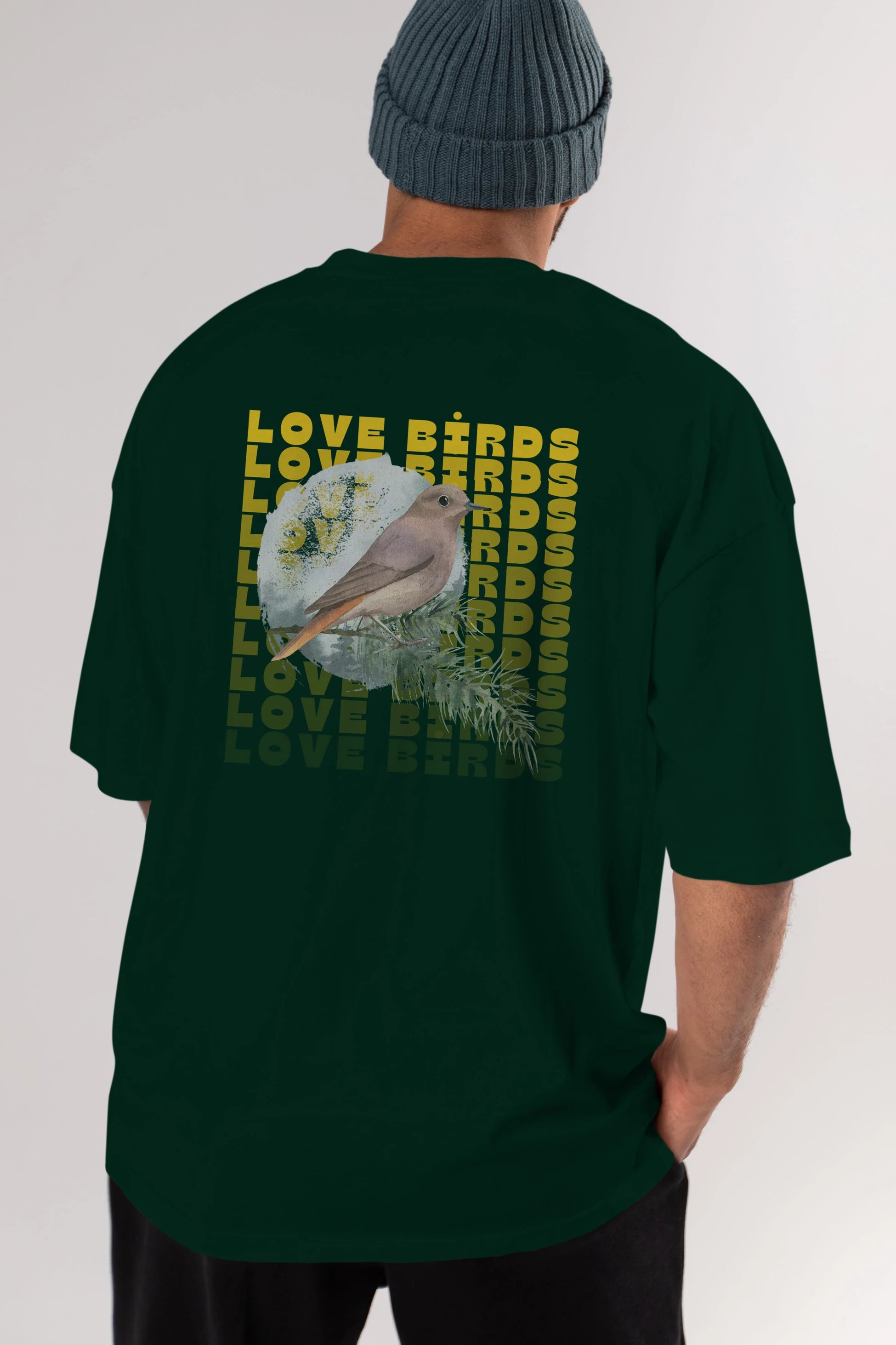 Love Birds Yazılı Arka Baskılı Oversize t-shirt Erkek Kadın Unisex