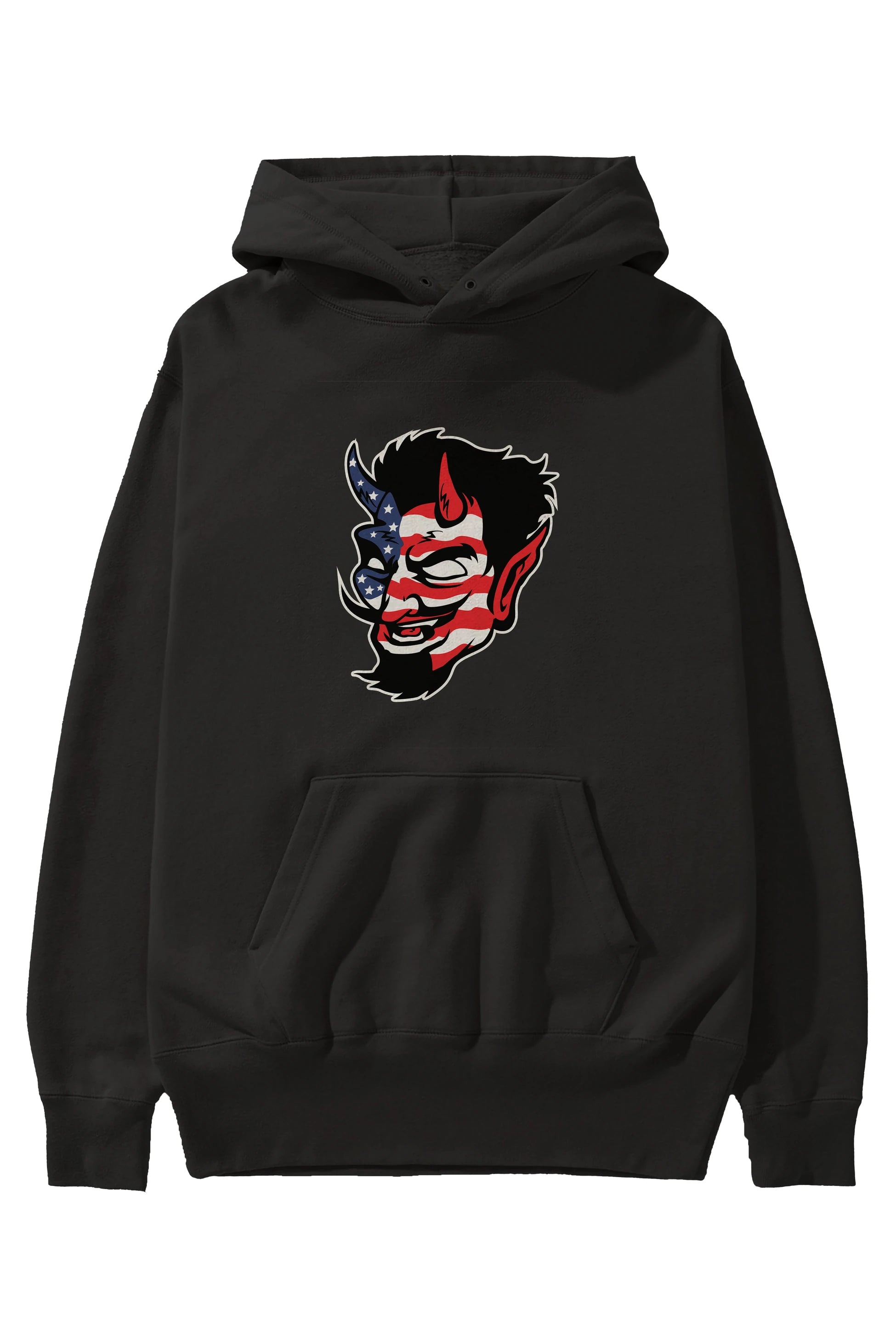 American Devil Ön Baskılı Hoodie Oversize Kapüşonlu Sweatshirt Erkek Kadın Unisex